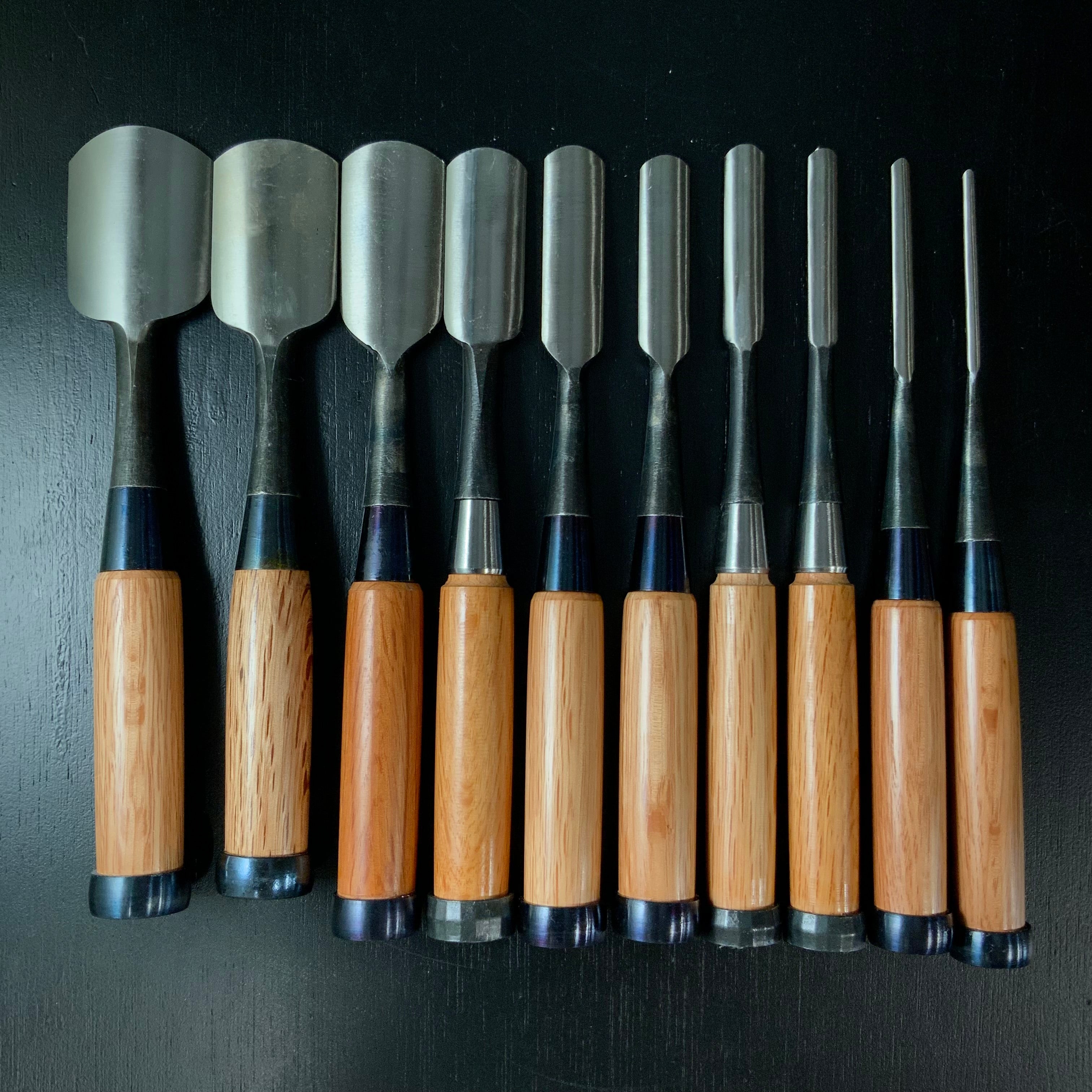 #M171 Mixed Sotomarunomi chisels set by unknown バラ鑿合わせ 外丸組鑿 10本組 作者不明