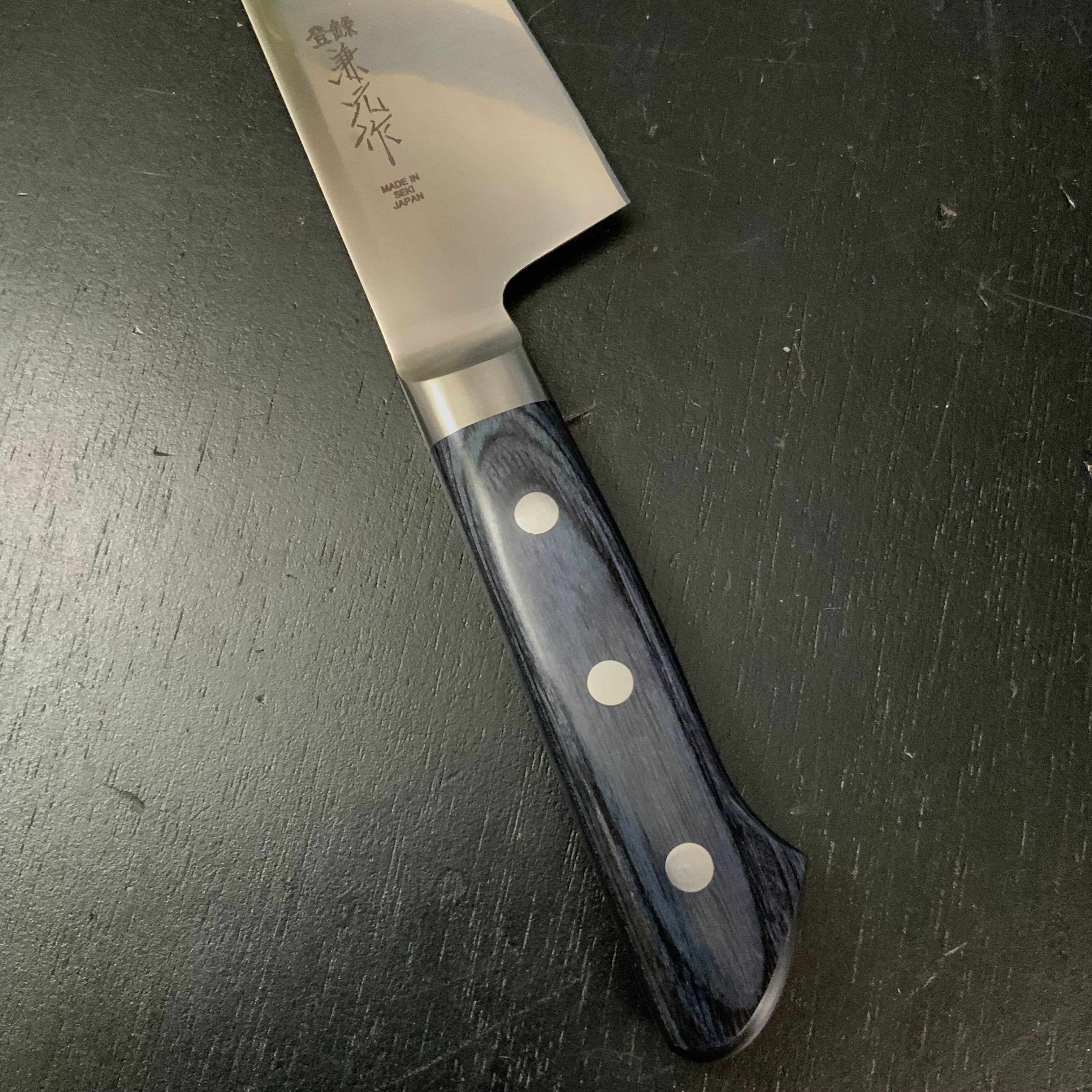 Kanemoto Kiritsuke Santoku with molybdenum steel blue plywood 兼元作 モリブデン鋼 切付三徳 青合板 195mm