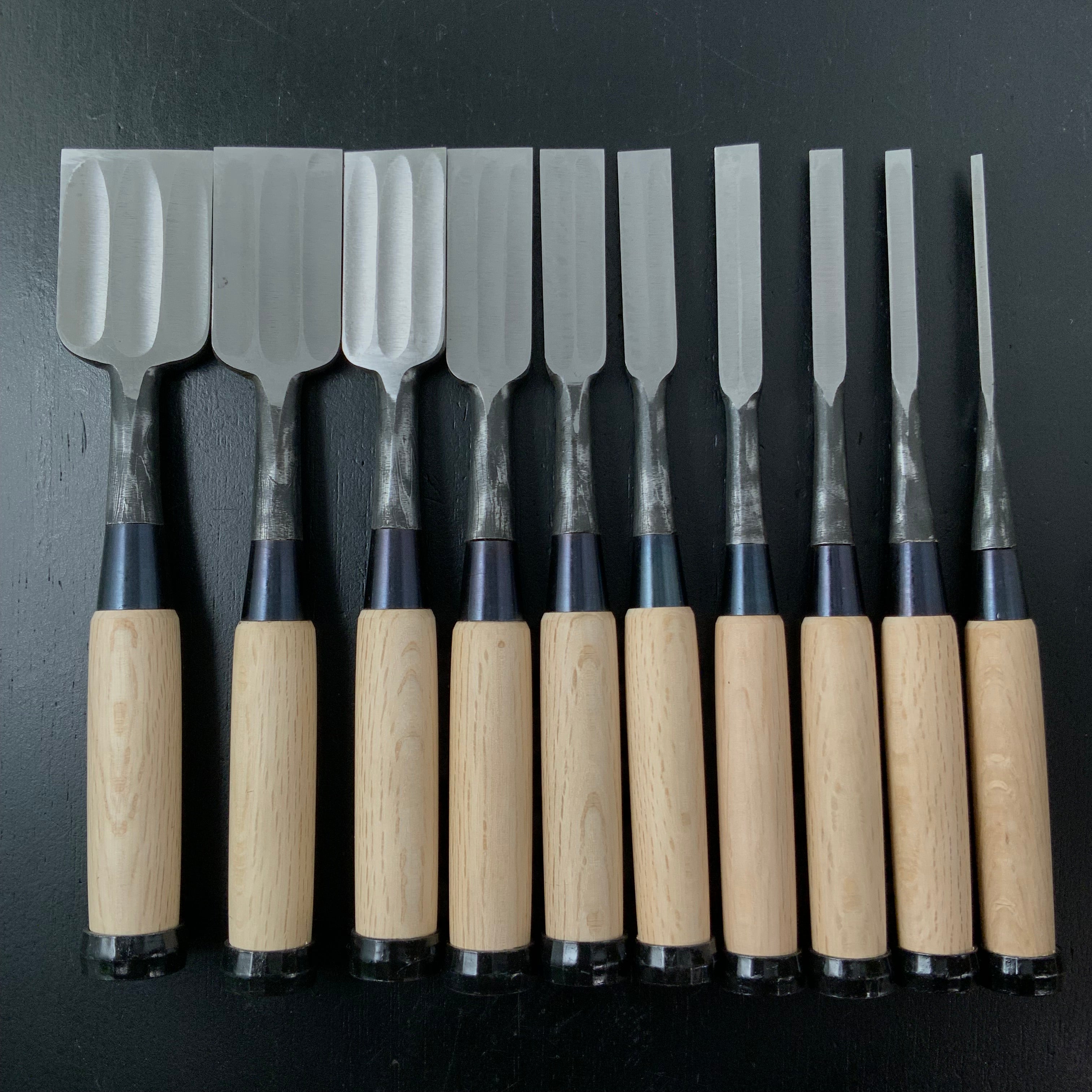 #2 Sukemasa Suminagashi Dovetail Bench chisels set Japanese white oak Handle 助正 墨流し 鎬追入組鑿 白樫柄 Shinoginomi