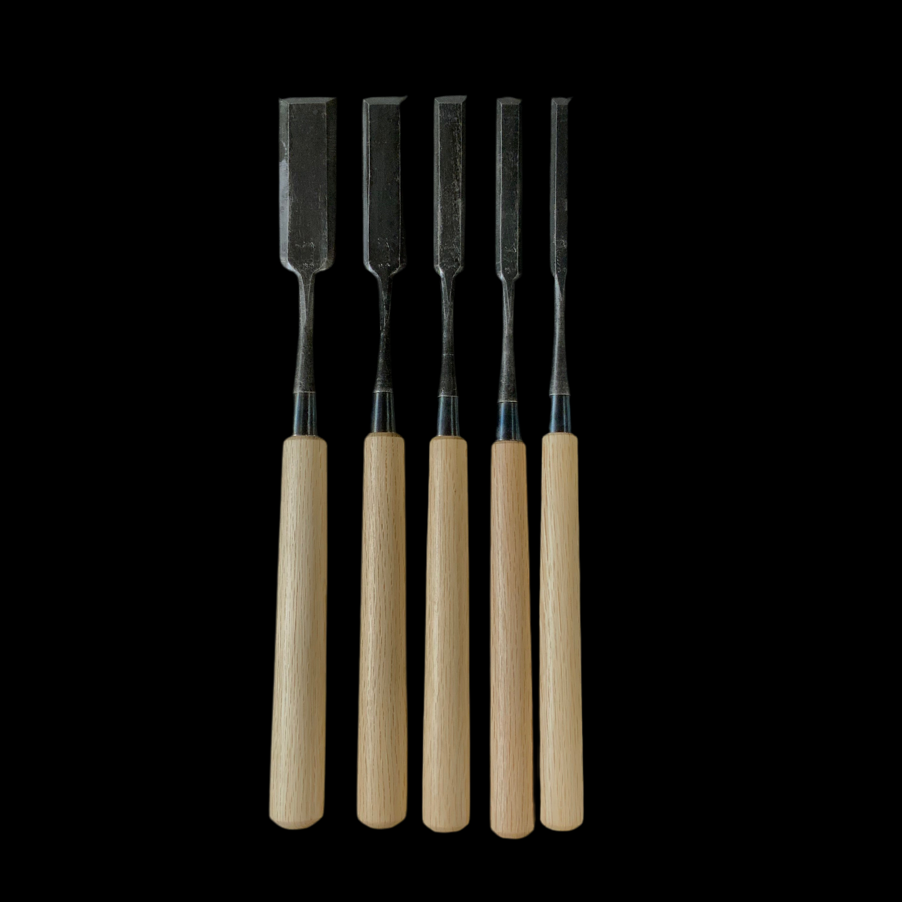 宗家大内 面取薄鑿 5本組 Ouchi Paring chisels Set (Usunomi) with white steel