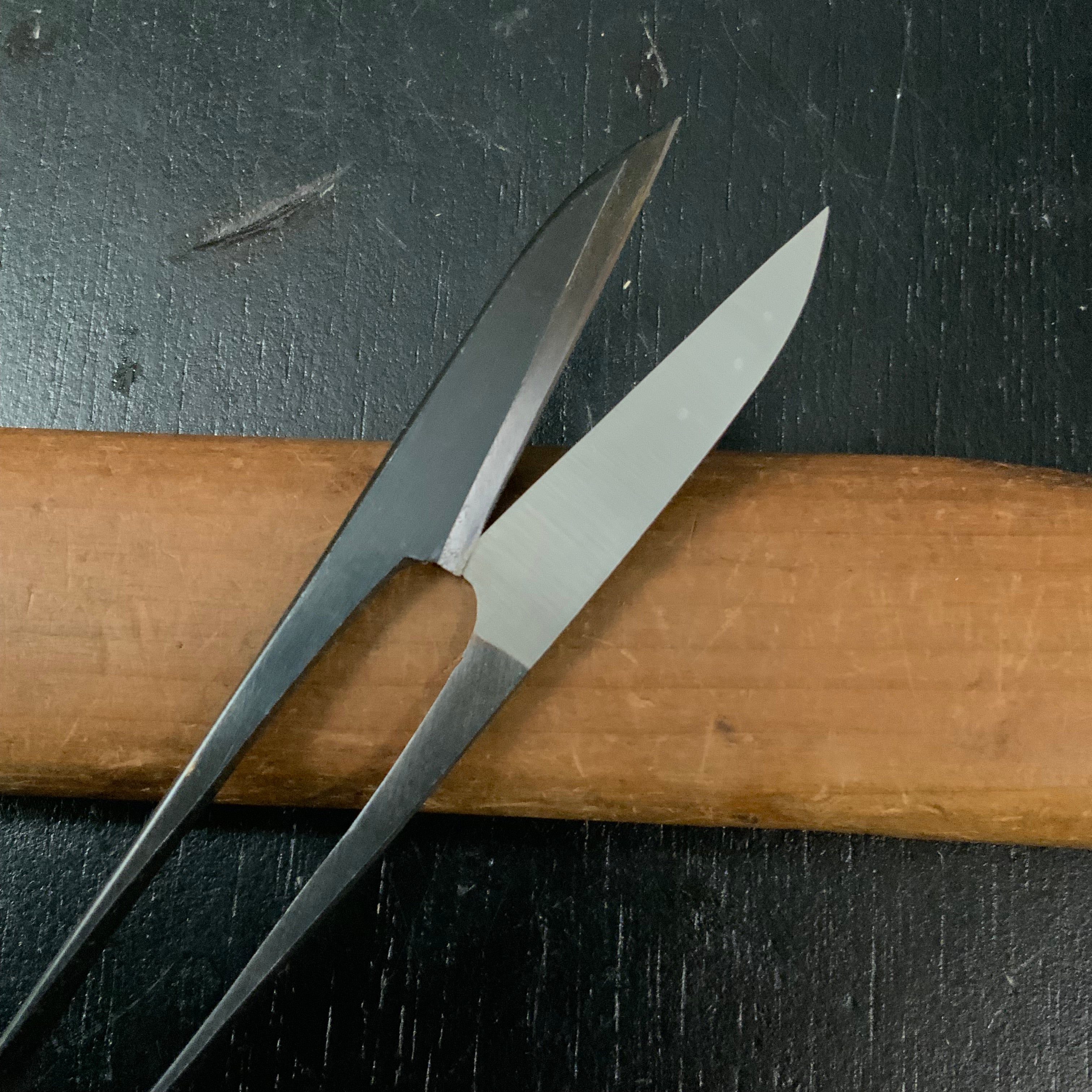 Old stock Tomisaburou Nigiri basami Hand made Traditional Japanese scissors long blade 掘出し物 民三郎 手作り 握り鋏 軸広 長刃 手作り
