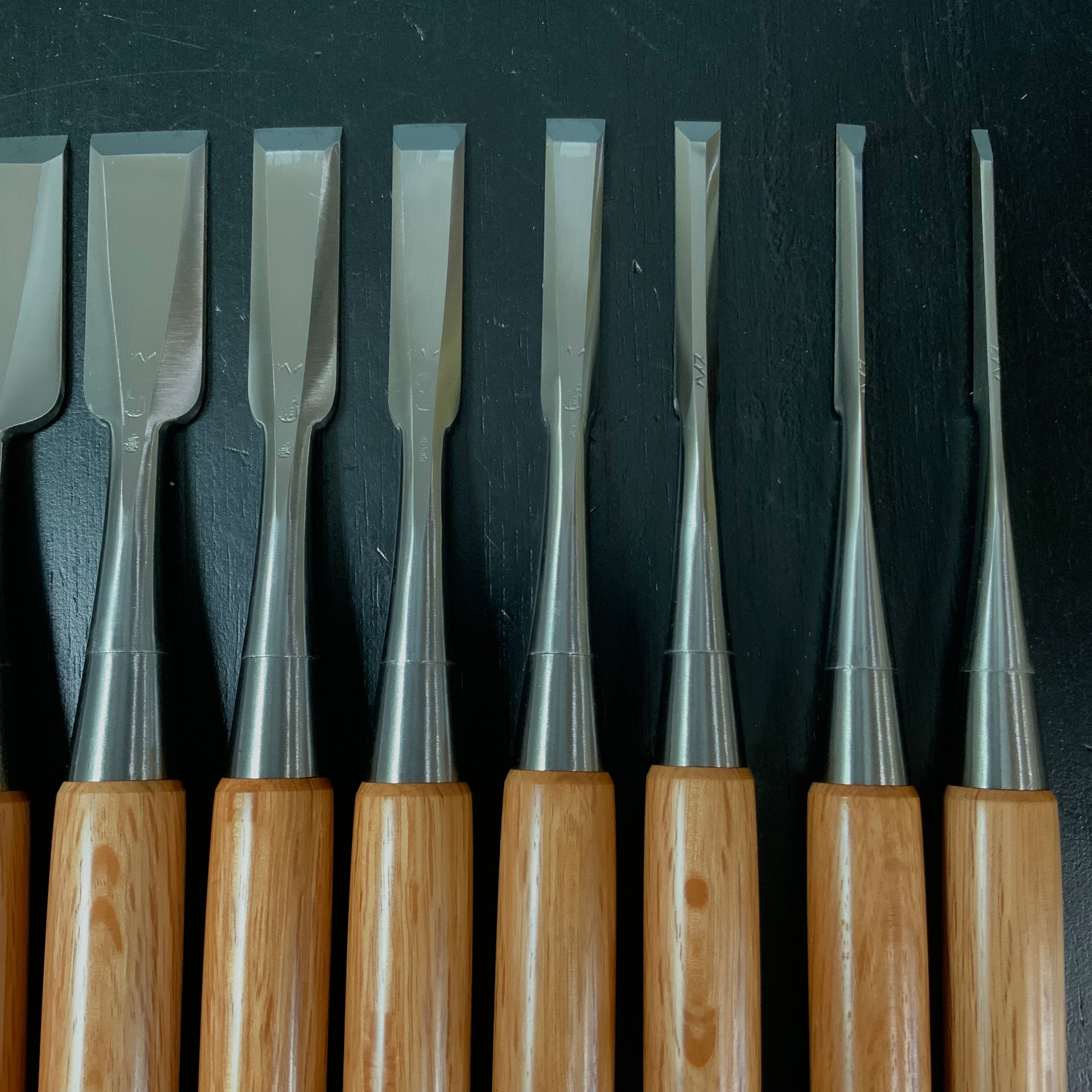 Sukemaru 4th High-Speed Steel Bench chisels 10pc set Ichimonji Type 四代助丸 碓氷淑郎 ハイス鋼追入組鑿 一文字 Oirenomi