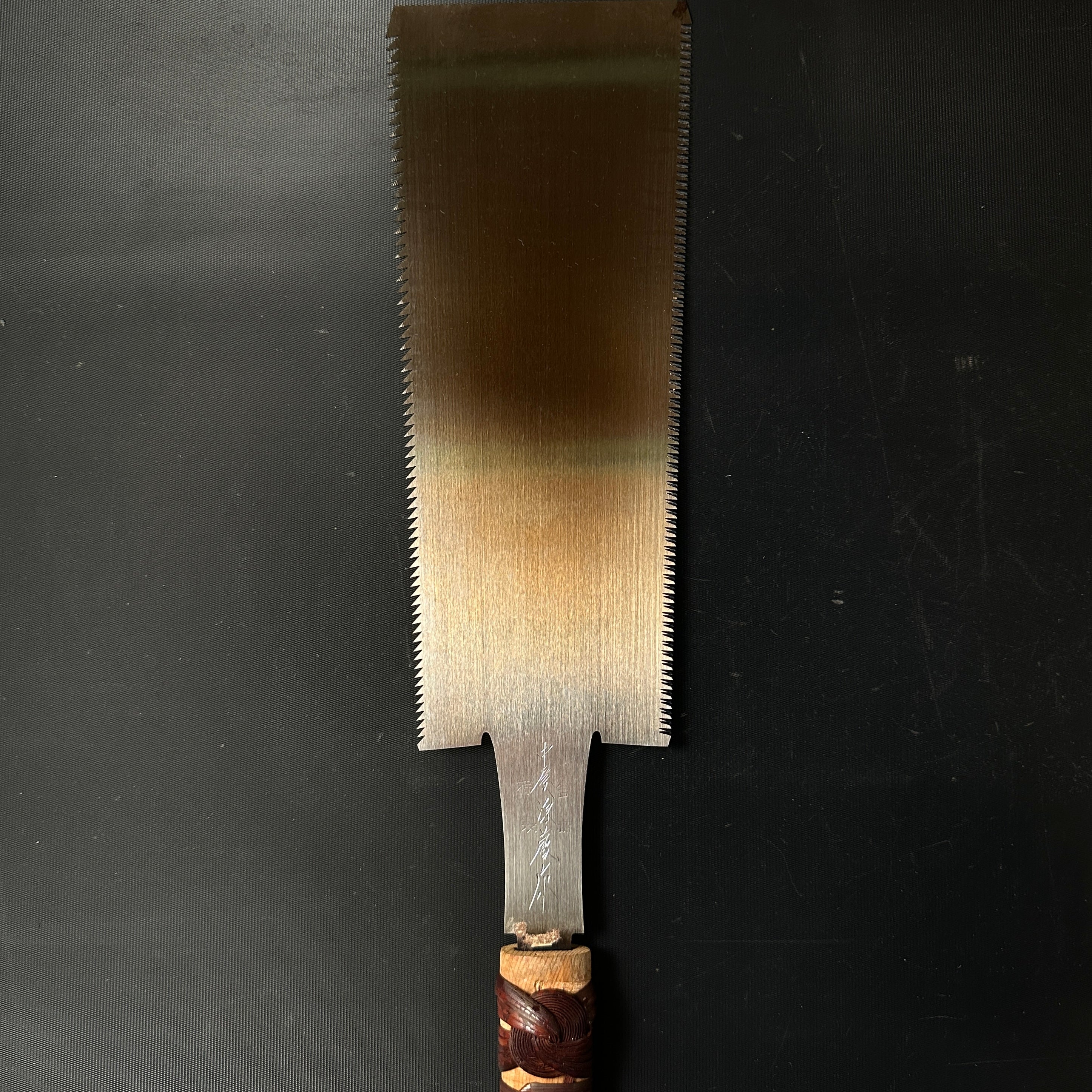 #R25 Ready to use! Old stock Double Edge Saw with Eddy Type Handles set by Kurashige 直ぐ使い 倉重栄助 目立 渦巻き柄 両刃鋸 240mm