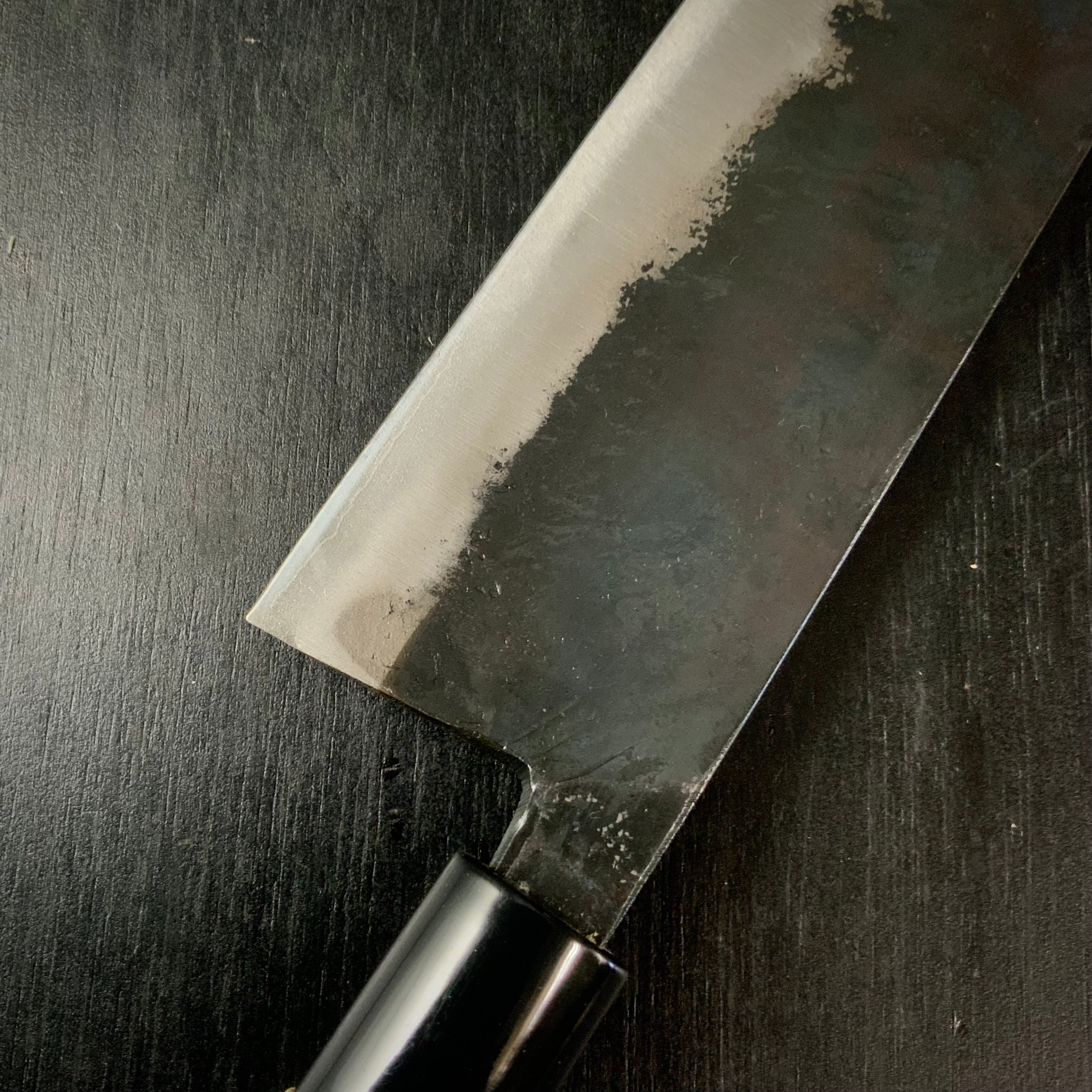 Ninju Kurouchi Nakiri Habahiro Kitchen Knife Blue Steel / 仁寿 黒打 菜切幅広包丁 165mm 青紙鋼 P柄シノギ付
