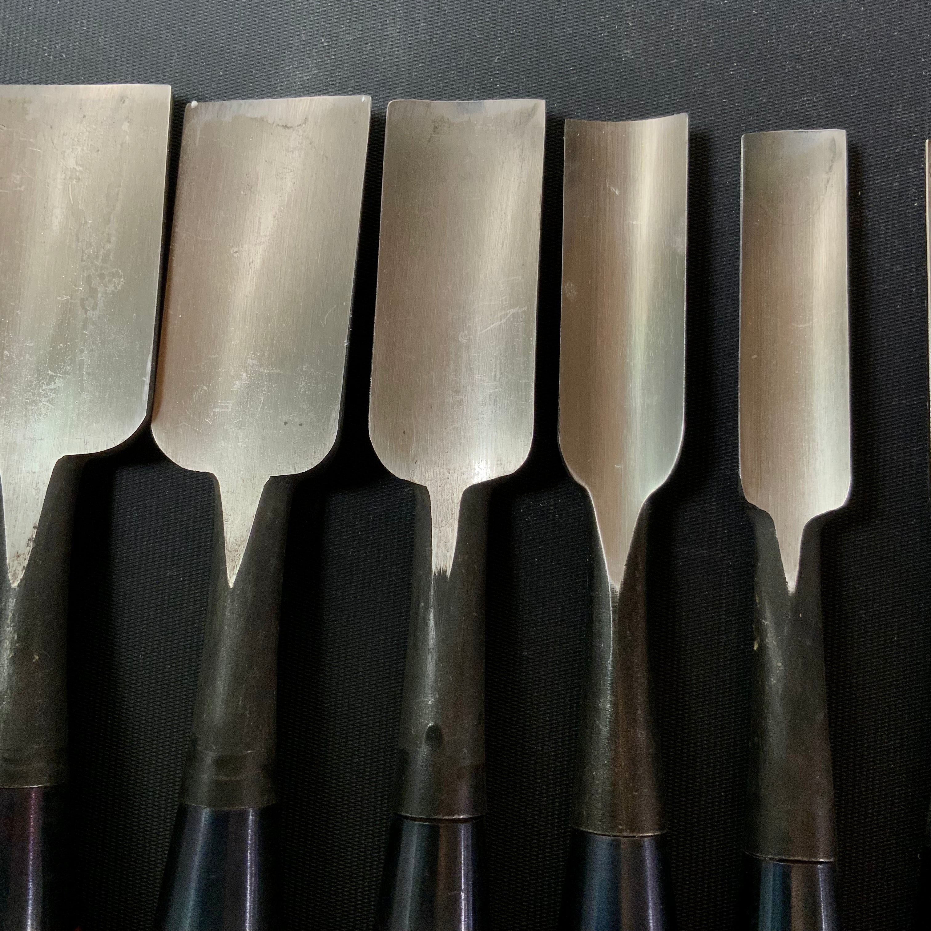 Old stock #1 Uchimaru-Nomi Gouge Chisels set 掘出し物 内丸鑿 10本組鑿