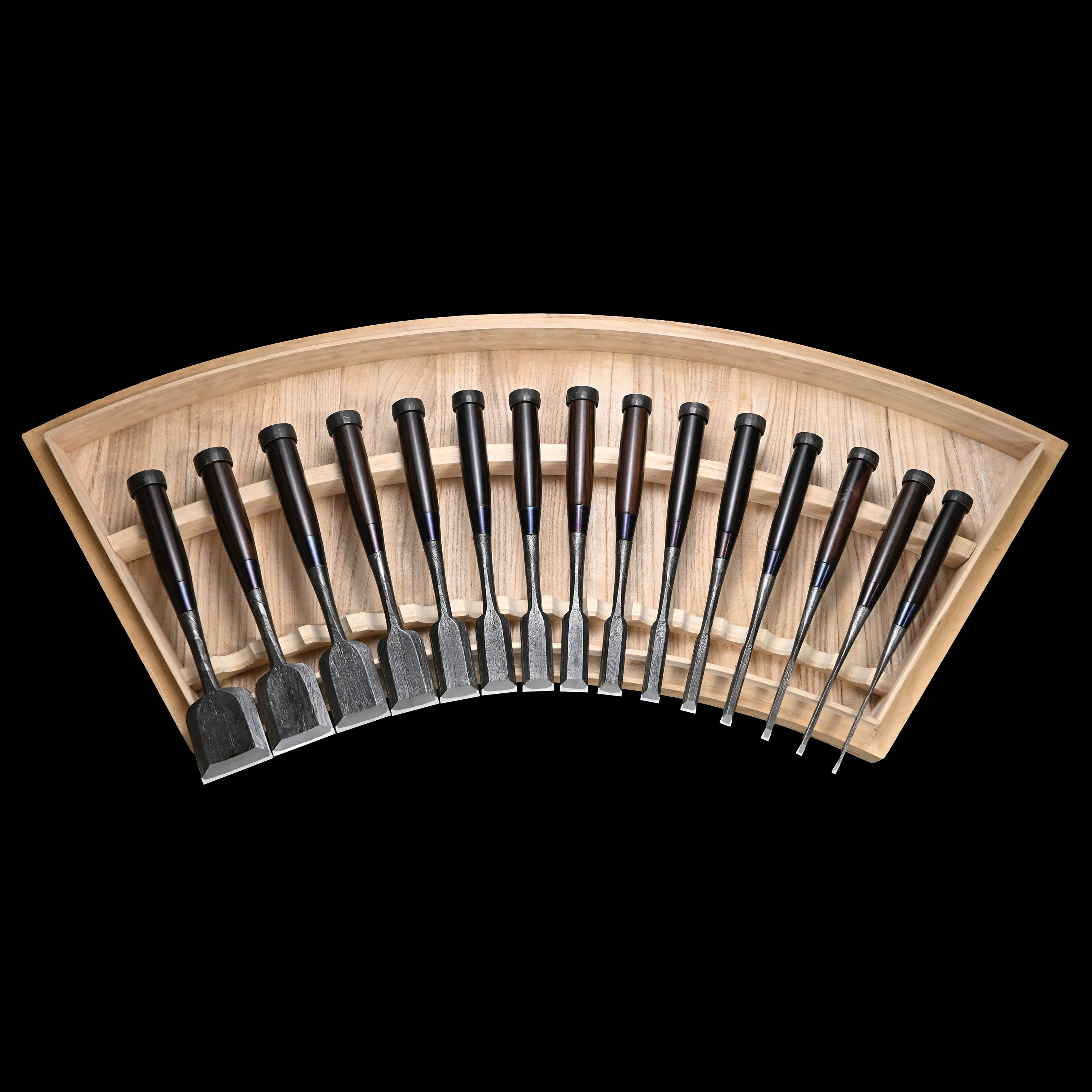 錦清水 木目打捻り 追入組鑿 15本組 Rare stock Nishiki Kiyomi Mokume Bench Chisels 15pc set