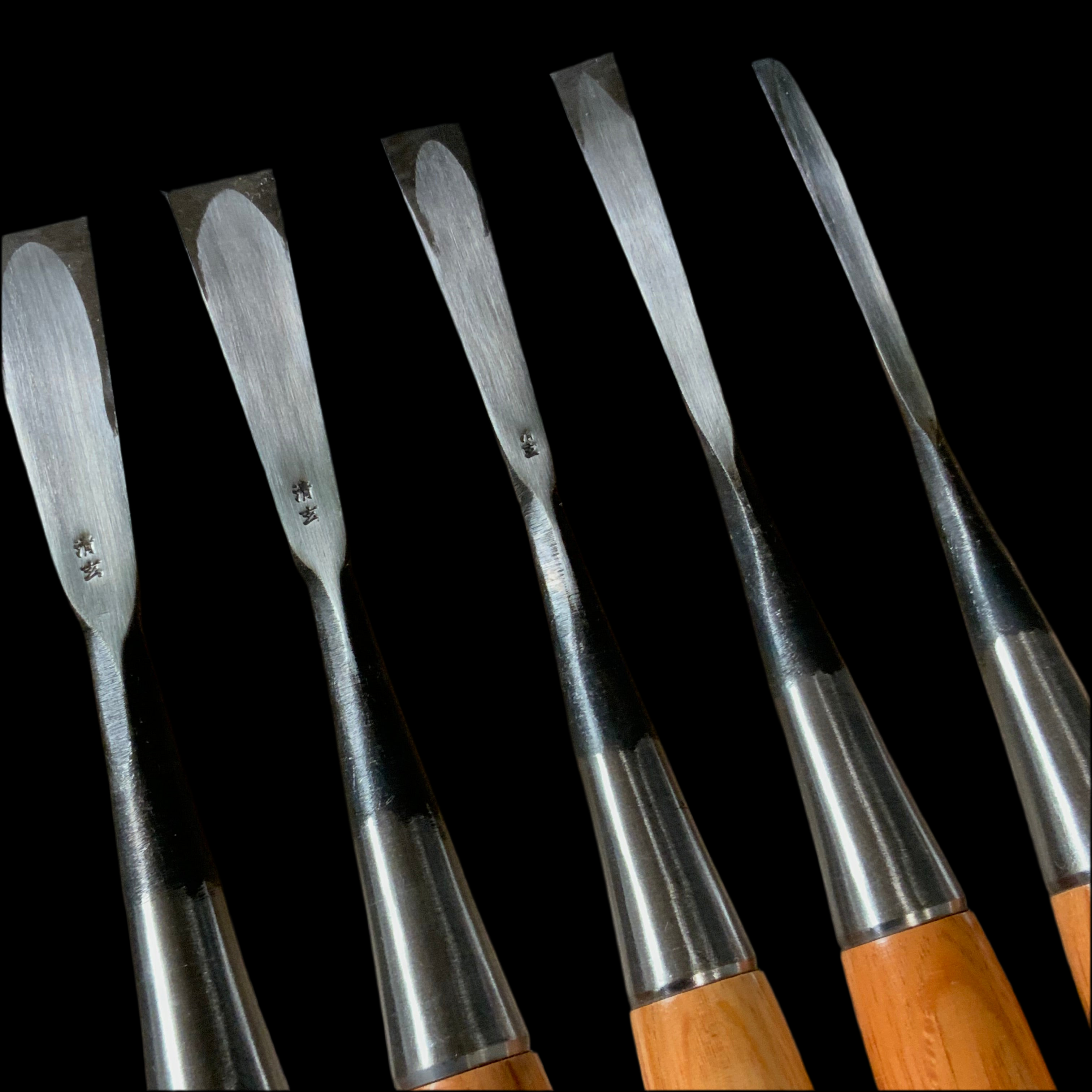 Seigen FishTail chisels set (Bachi chisels) 清玄作 バチ組鑿 (フィッシュテール)7本組