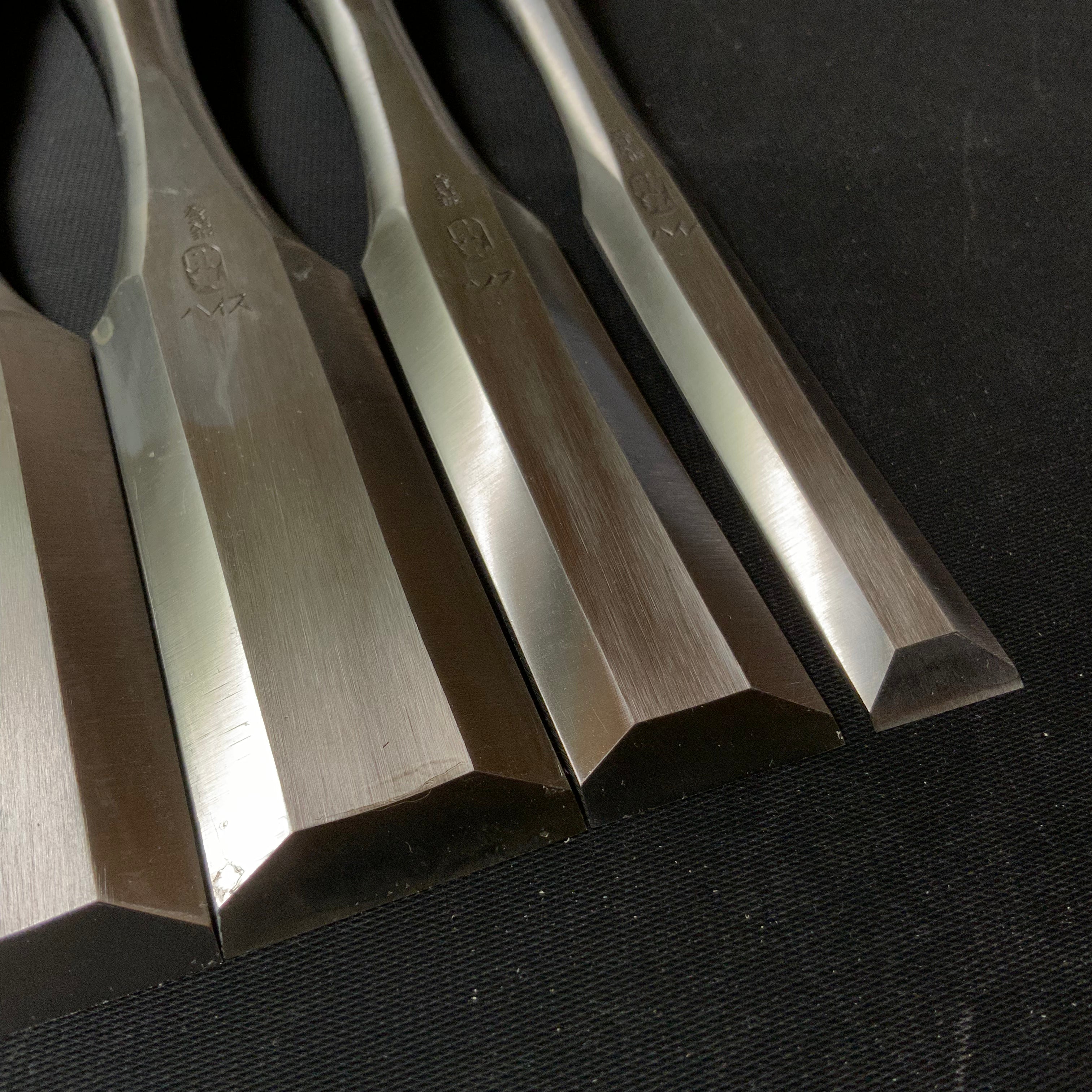 Old stock #7 Mixed set High-Speed Steel Timber chisels 掘出し物 バラ鑿合わせ ハイス叩鑿 6本組 Tatakinomi