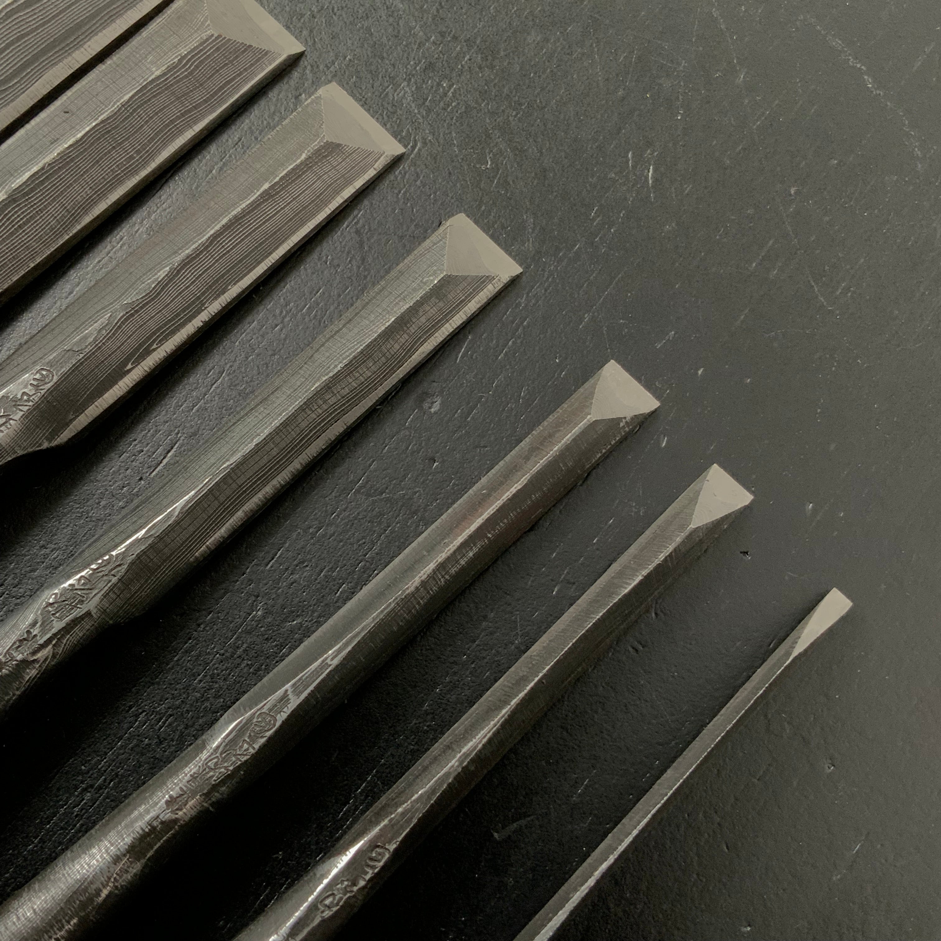 #2 Sukemasa Suminagashi Dovetail Bench chisels set Japanese white oak Handle 助正 墨流し 鎬追入組鑿 白樫柄 Shinoginomi