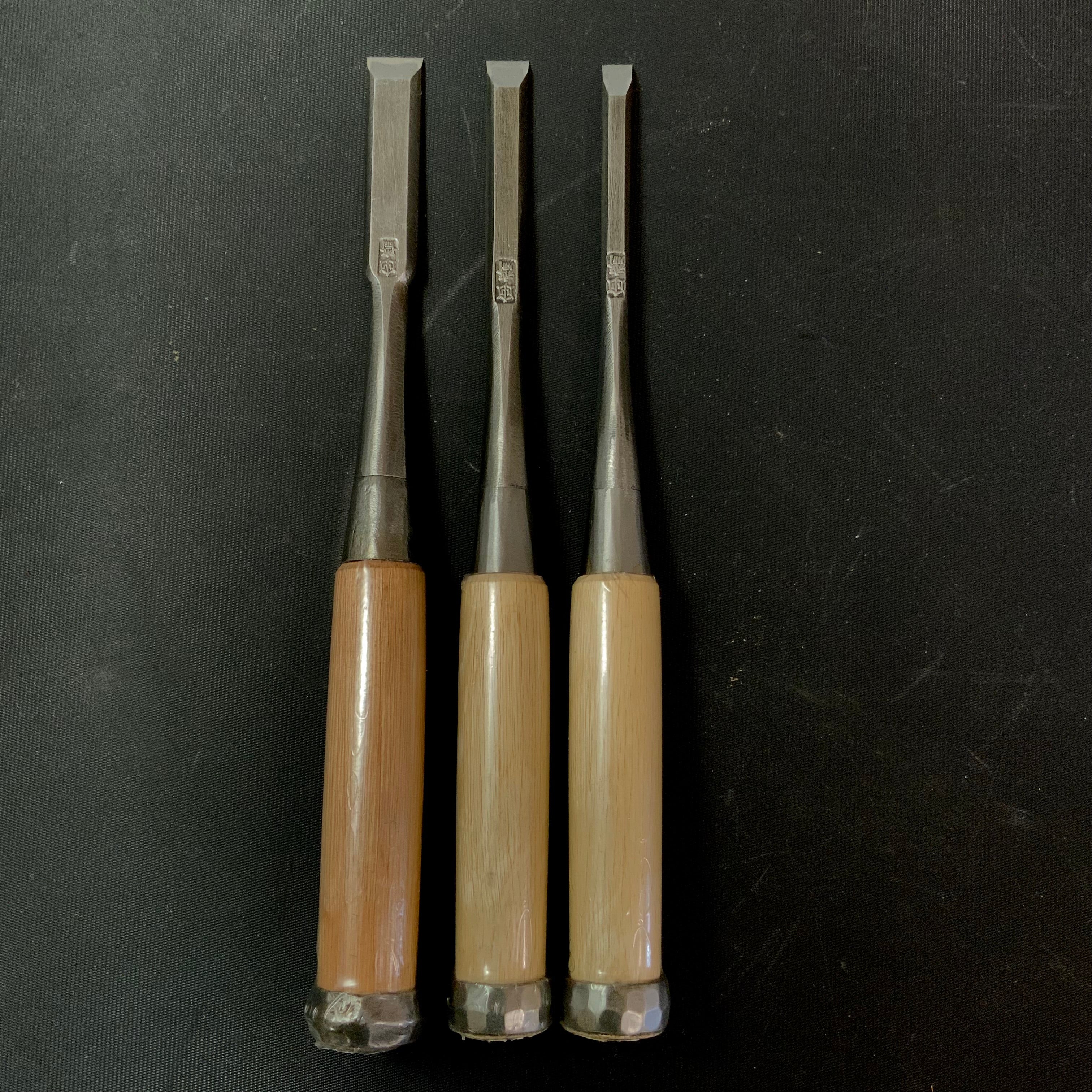 Tasai Special Bench chisels (Oirenomi) with blue steel 田斎作 磨き仕上 追入鑿 7mm / 10mm / 13mm