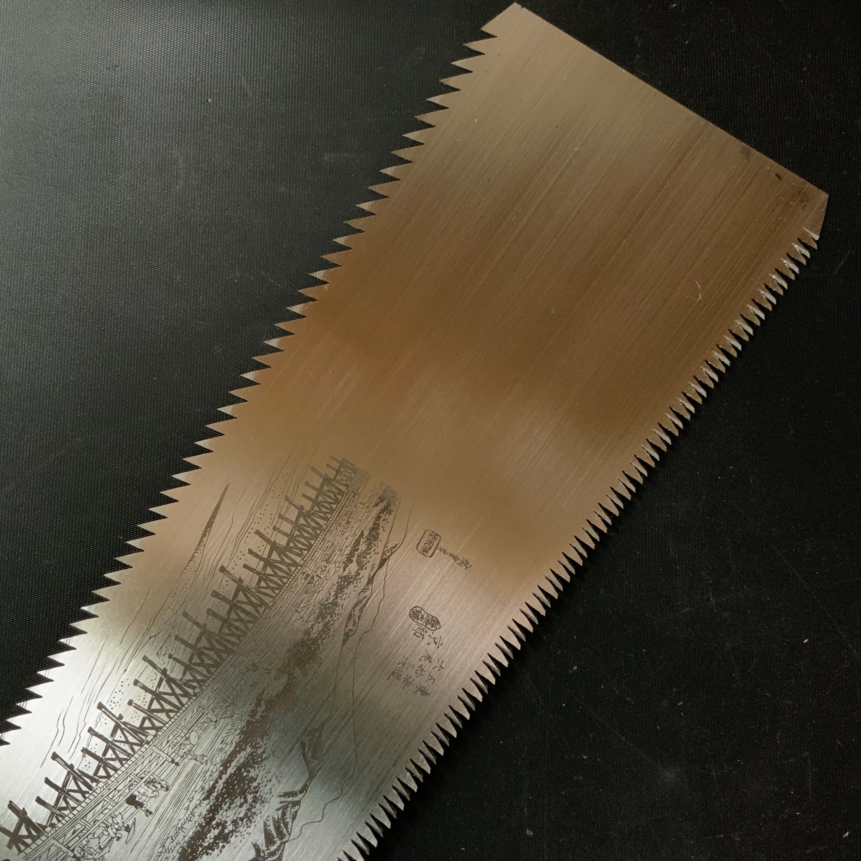 #R44 Ready to use! Old stock Double Edge Saw with Eddy Type Handles set by Kurashige 直ぐ使い 倉重栄助 目立 渦巻き柄 両刃鋸 280mm