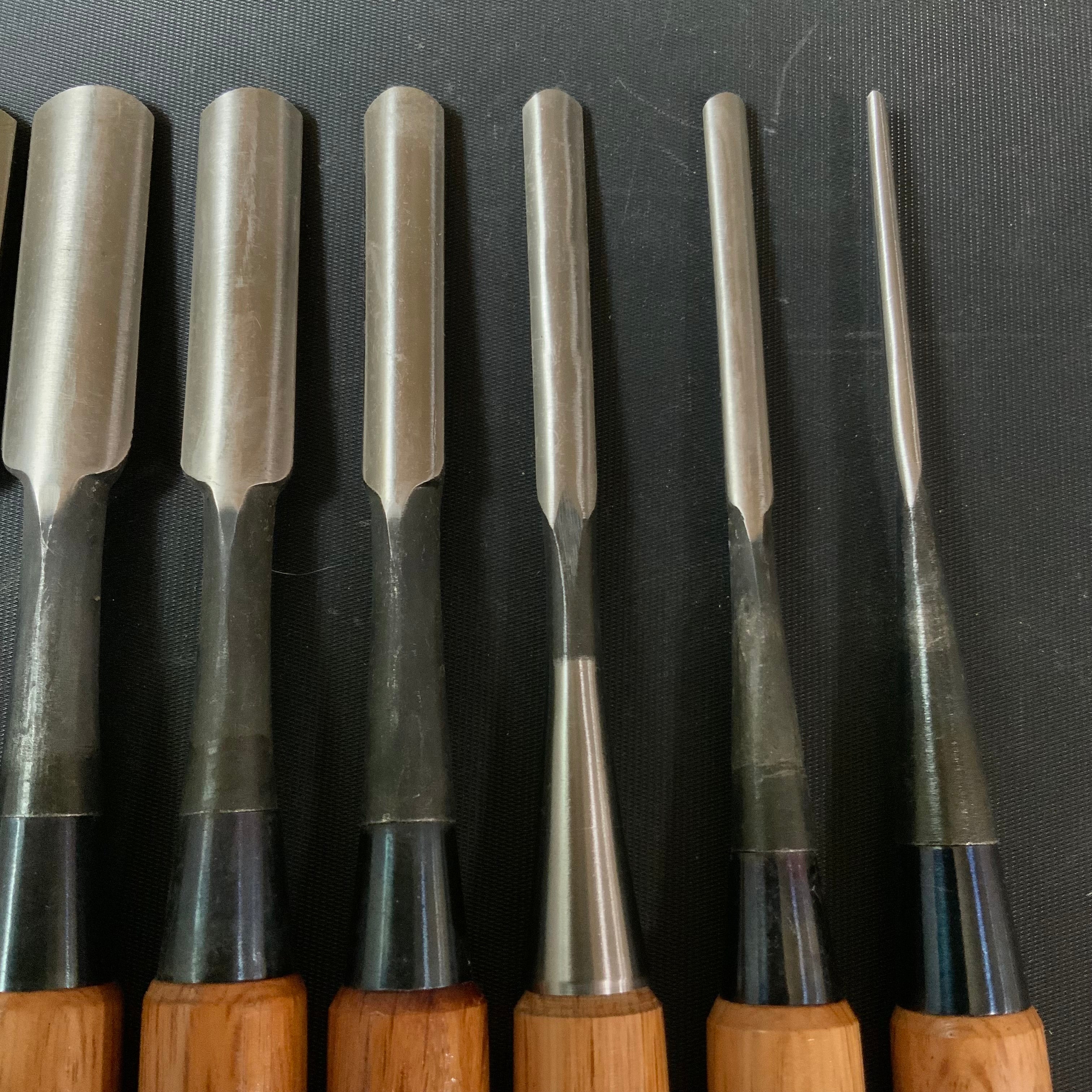 #14 Old stock Soto maru chisels set with white steel 掘出し物 外丸組鑿 10本組 Sotomarunomi