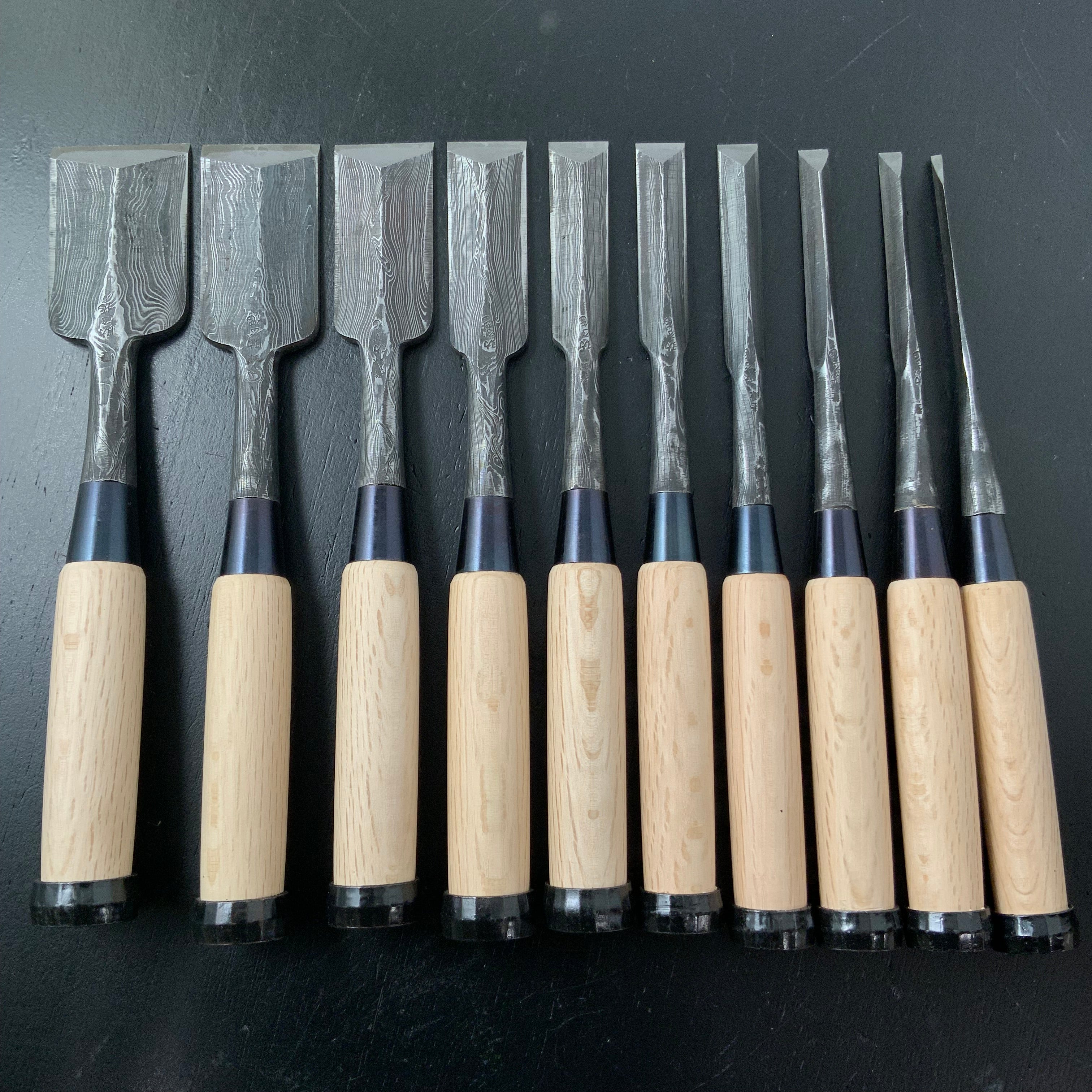 #2 Sukemasa Suminagashi Dovetail Bench chisels set Japanese white oak Handle 助正 墨流し 鎬追入組鑿 白樫柄 Shinoginomi