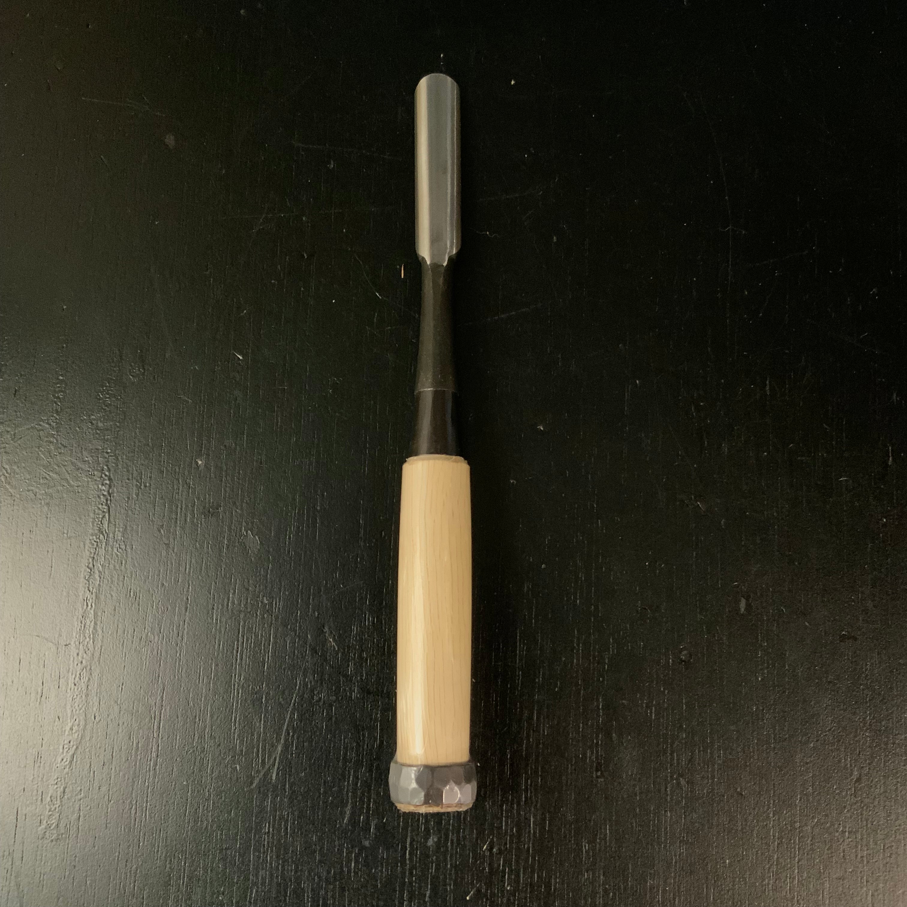 Tasai Special carving chisel with Japanese white oak 田斎作 追入外丸鑿 芯付白樫柄 15mm Sotomaru