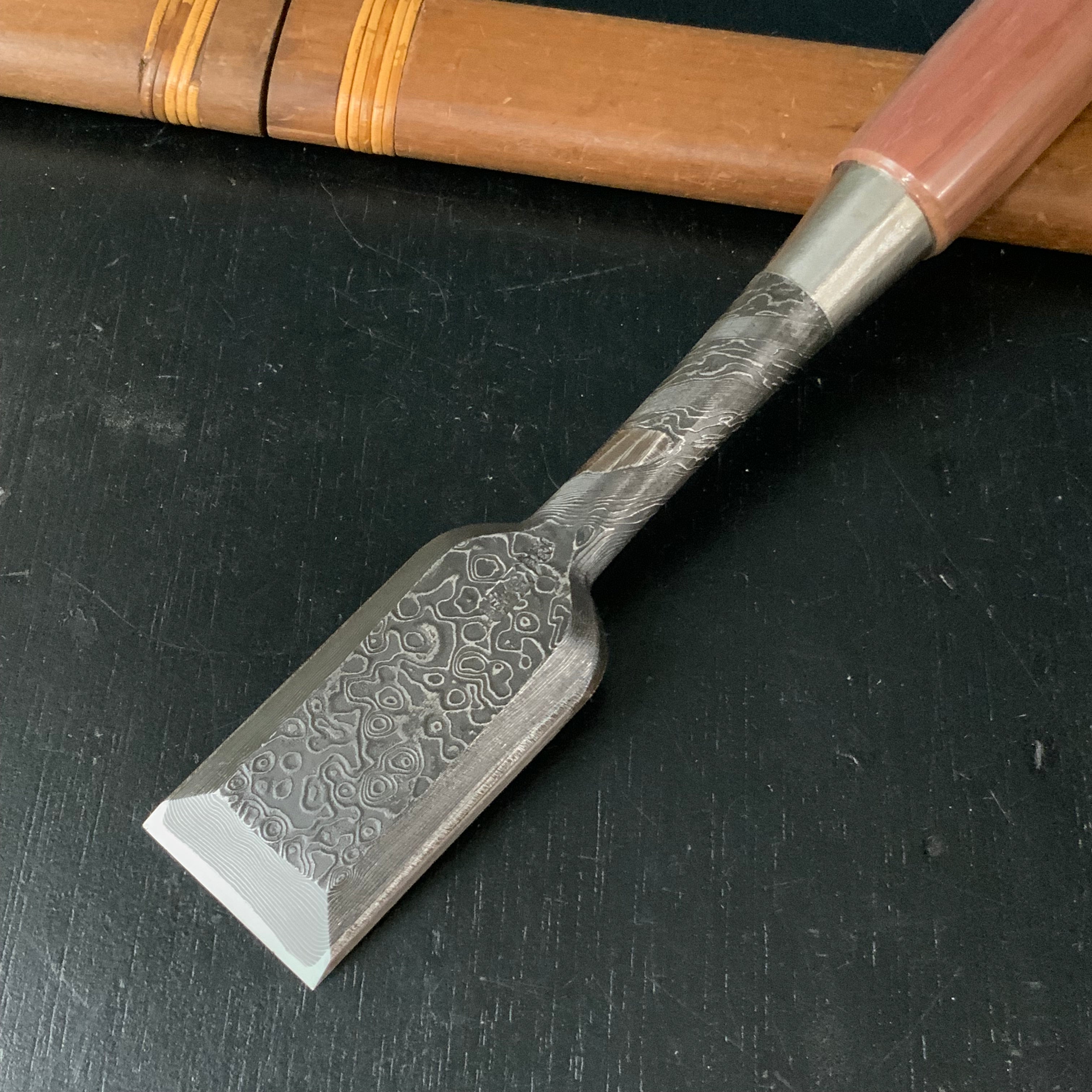 Tasai Mokume Special Medium Timber chisels with Japanese Red oak 田斎作 木目 中叩き鑿 赤樫柄 36mm Chutatakinomi