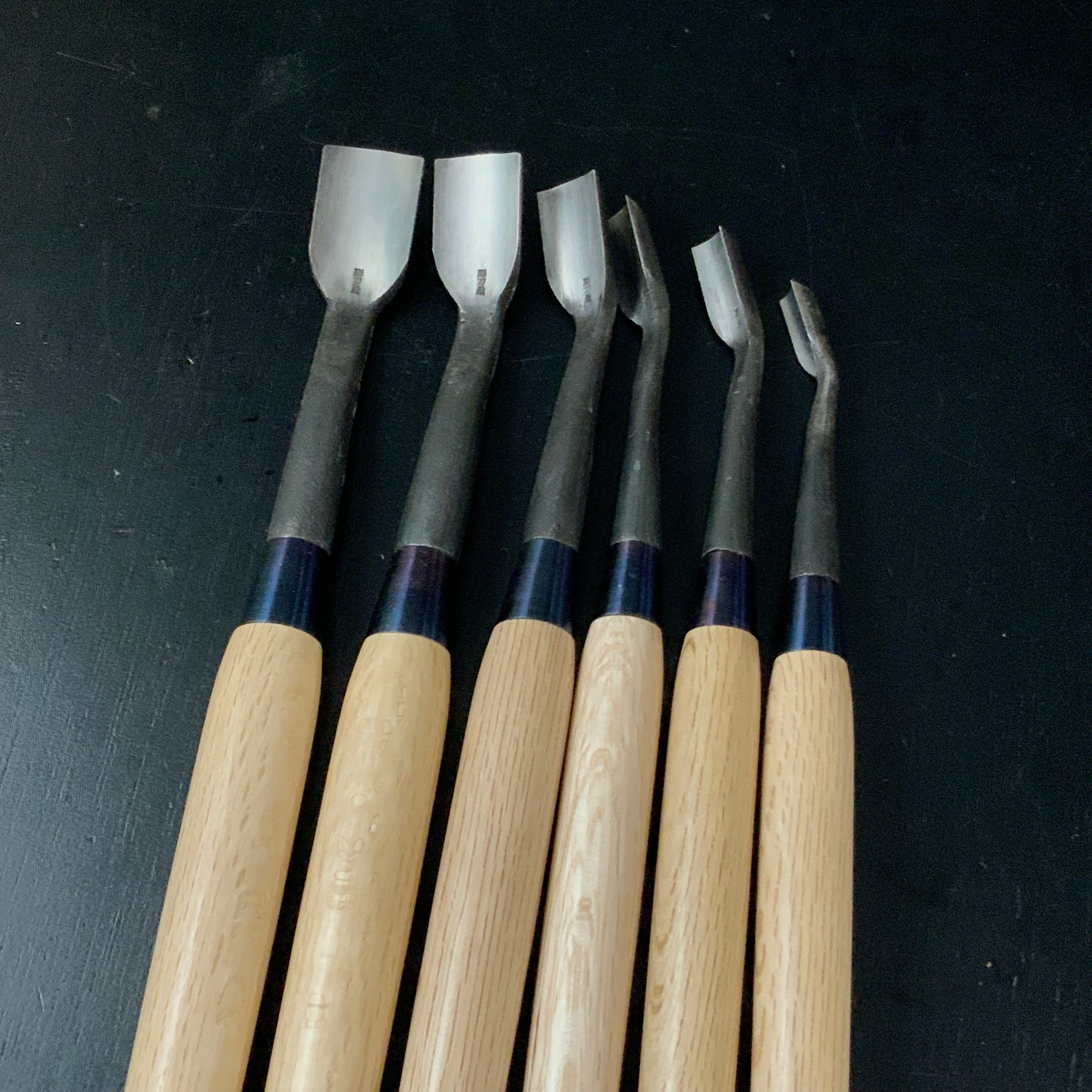 Chotousei Spoon chisels set Carving chisels with blue steel advanced grade 彫刀晟 小倉彫刻刃物製作所 丸曲組鑿 青紙鋼 特上品