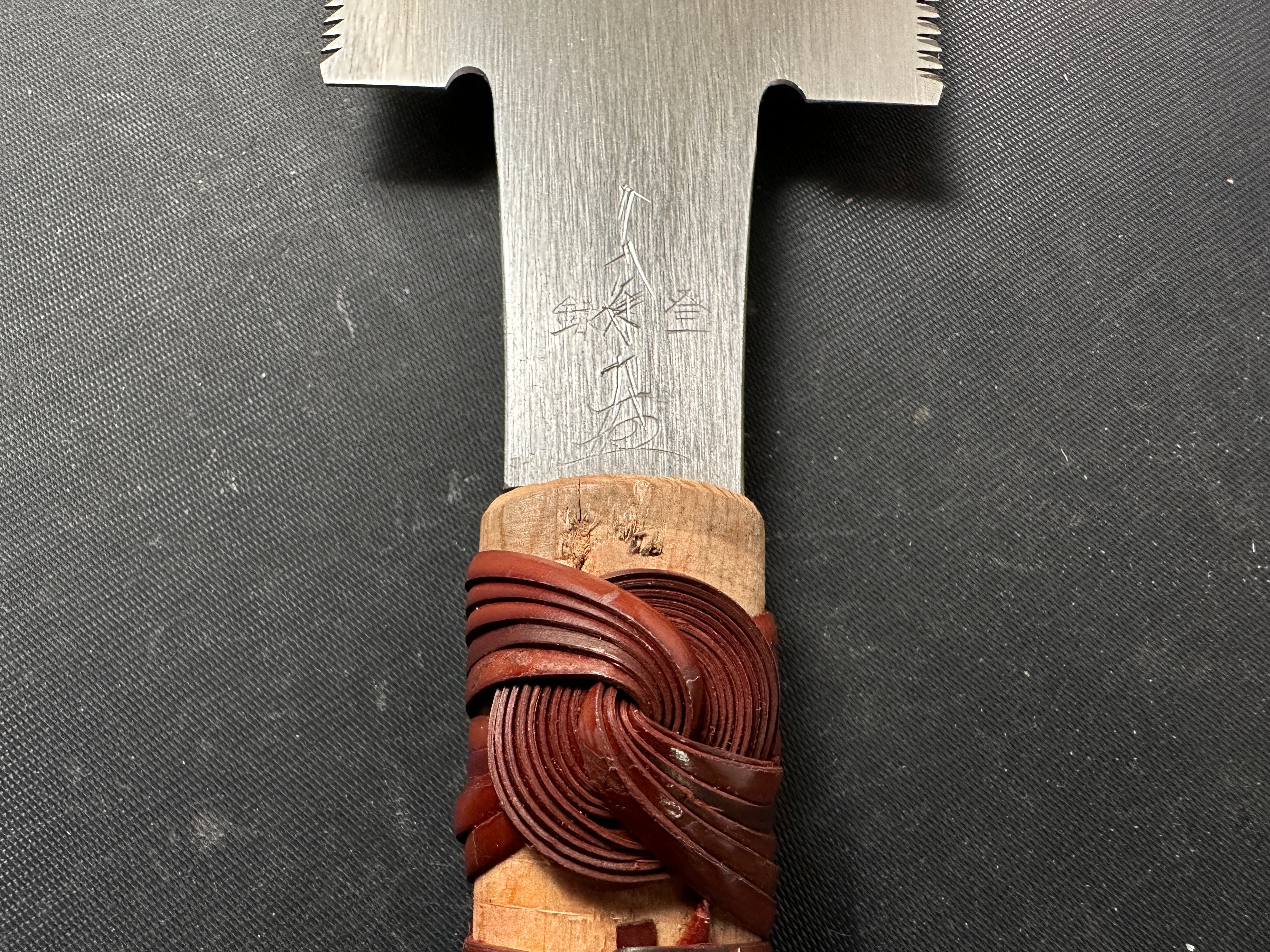 #R13 Ready to use! Old stock Double Edge (Ryoba) Saw with Eddy Type Handles set by Kurashige 直ぐ使い 倉重栄助 目立 渦巻き柄 両刃鋸 220mm