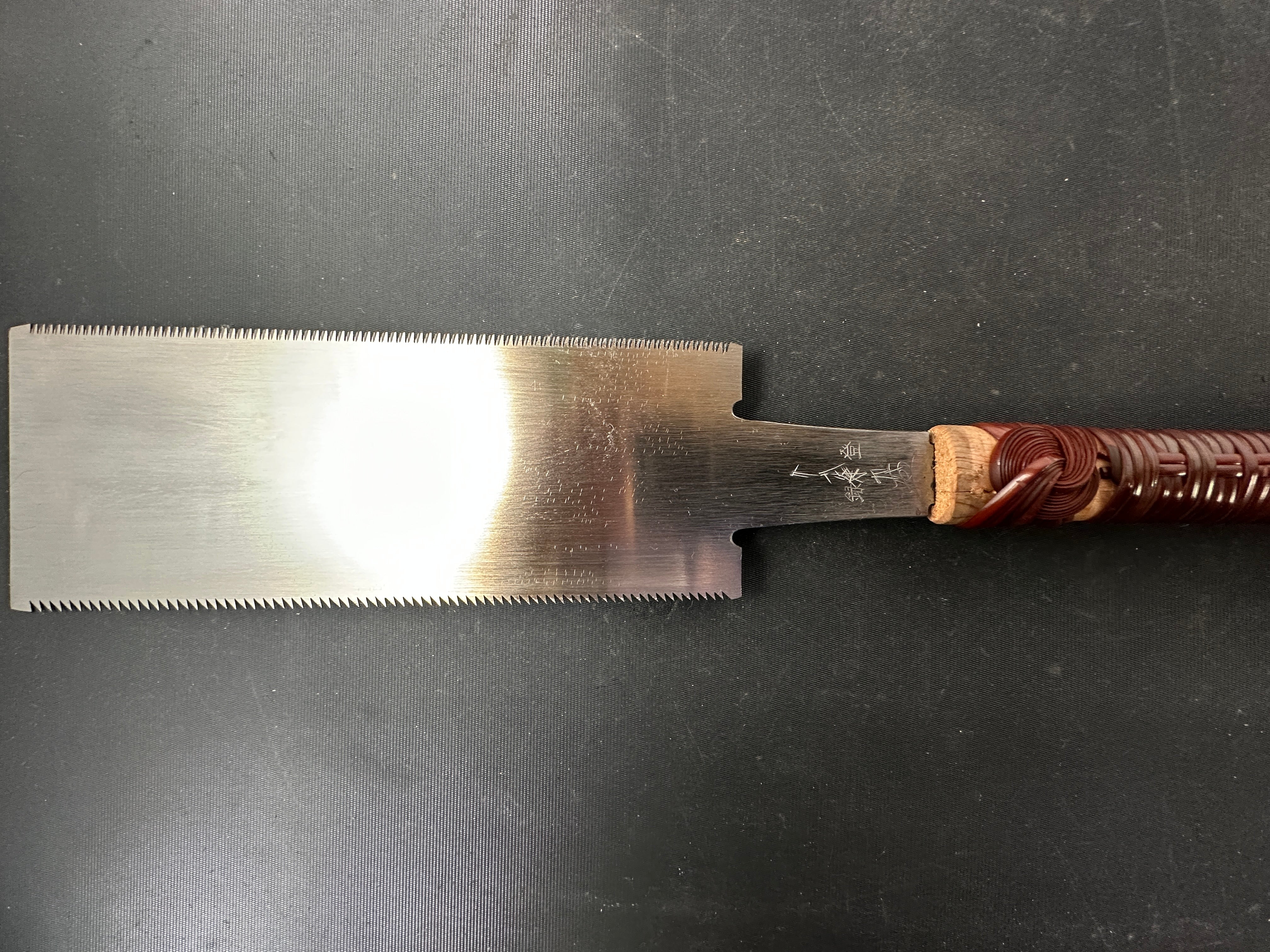 #R13 Ready to use! Old stock Double Edge (Ryoba) Saw with Eddy Type Handles set by Kurashige 直ぐ使い 倉重栄助 目立 渦巻き柄 両刃鋸 220mm