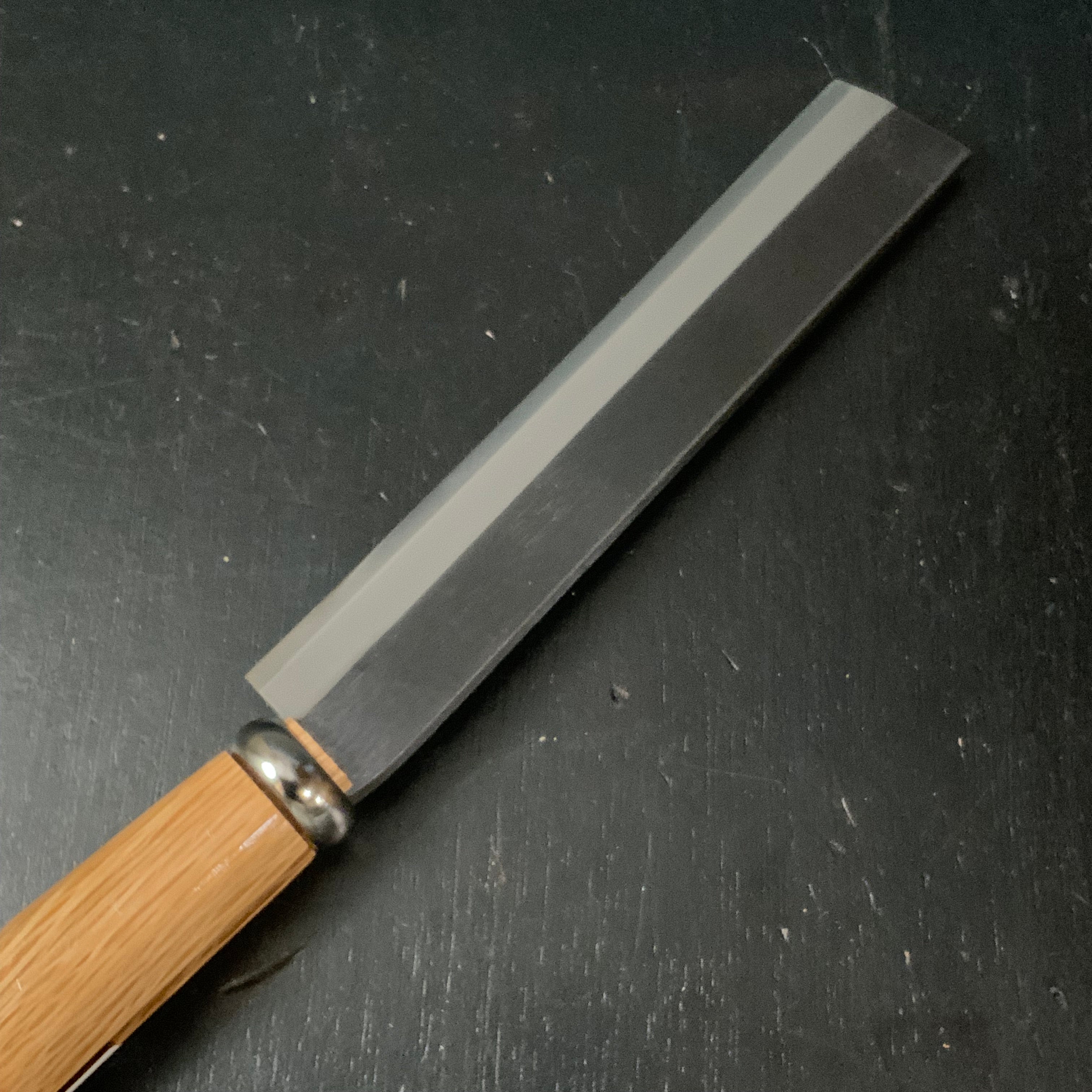 Old stock Kanenori bamboo hatchet 掘出し物 鐘典 竹割鉈 両刃 青紙鋼 165mm