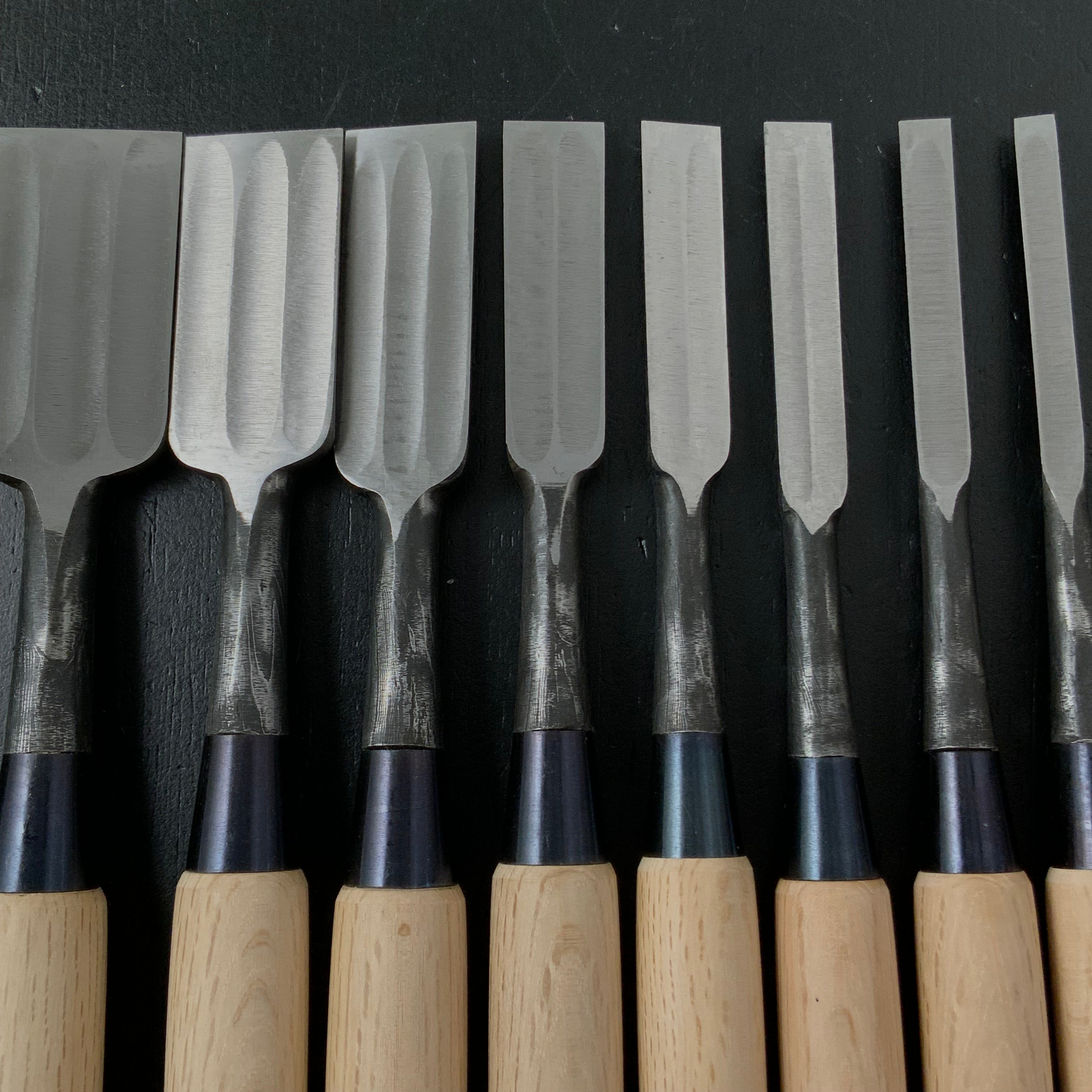 #2 Sukemasa Suminagashi Dovetail Bench chisels set Japanese white oak Handle 助正 墨流し 鎬追入組鑿 白樫柄 Shinoginomi