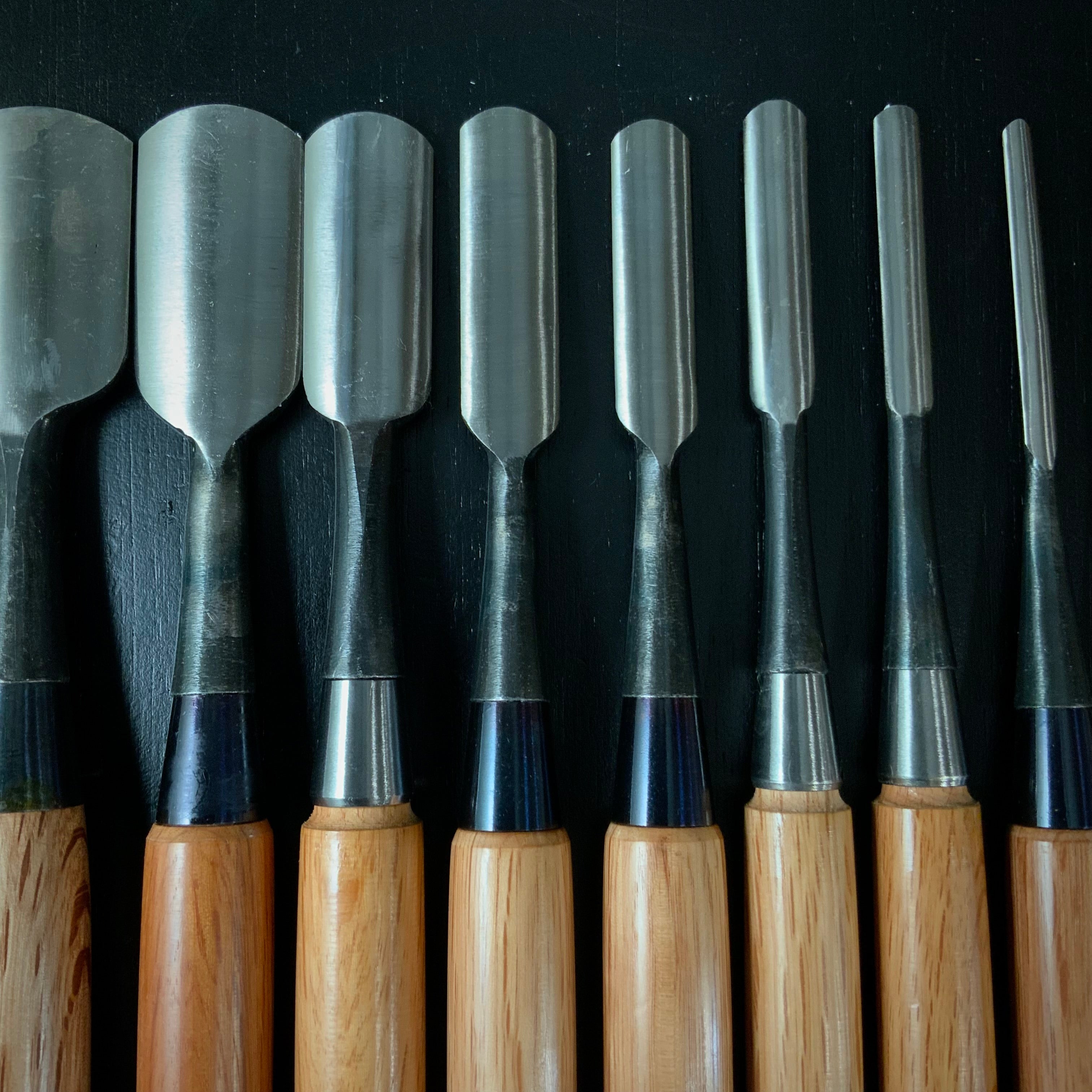 #M171 Mixed Sotomarunomi chisels set by unknown バラ鑿合わせ 外丸組鑿 10本組 作者不明