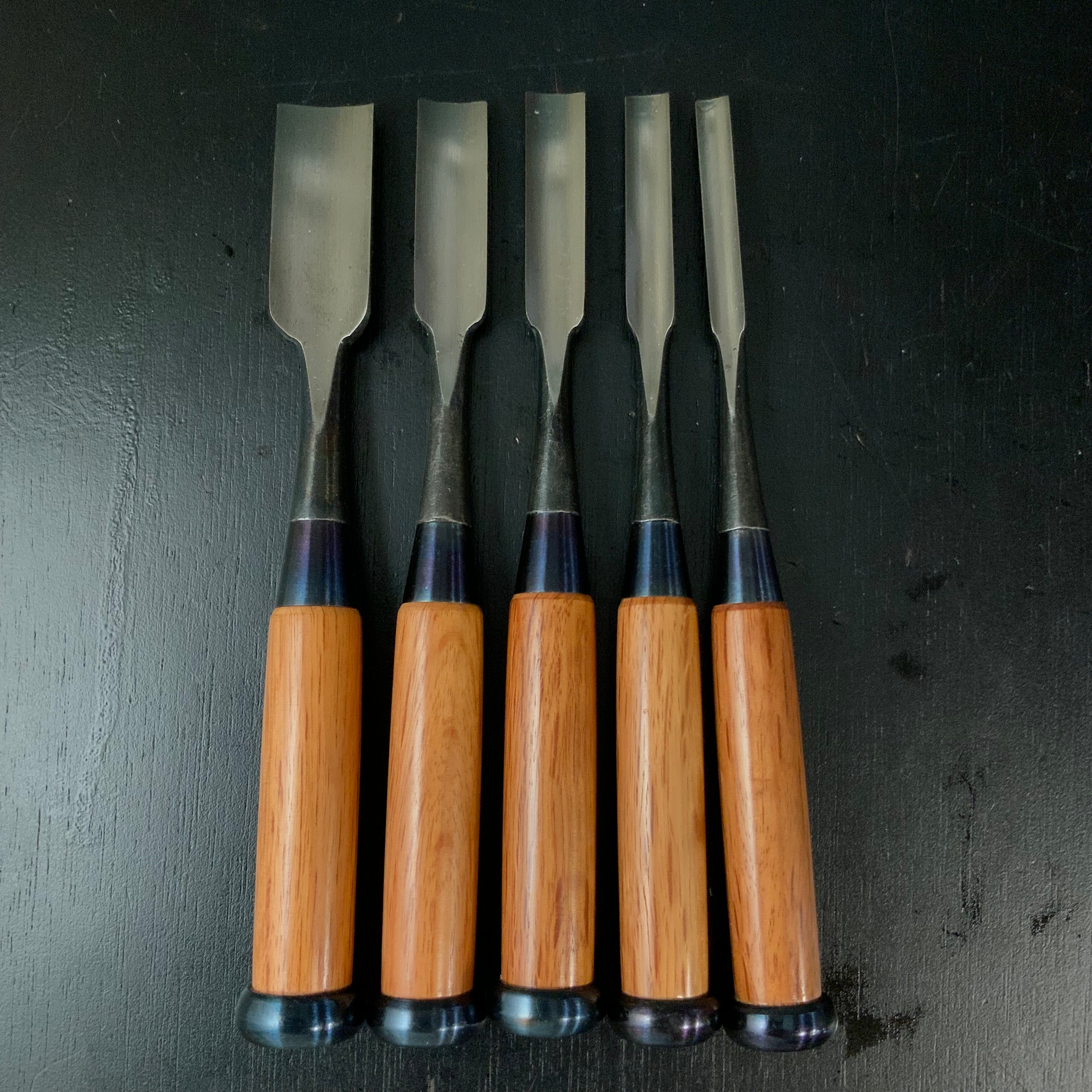 Unknown uchi maru chisels set with White steel 作者不明 内丸組鑿 5本組 uchimarunomi