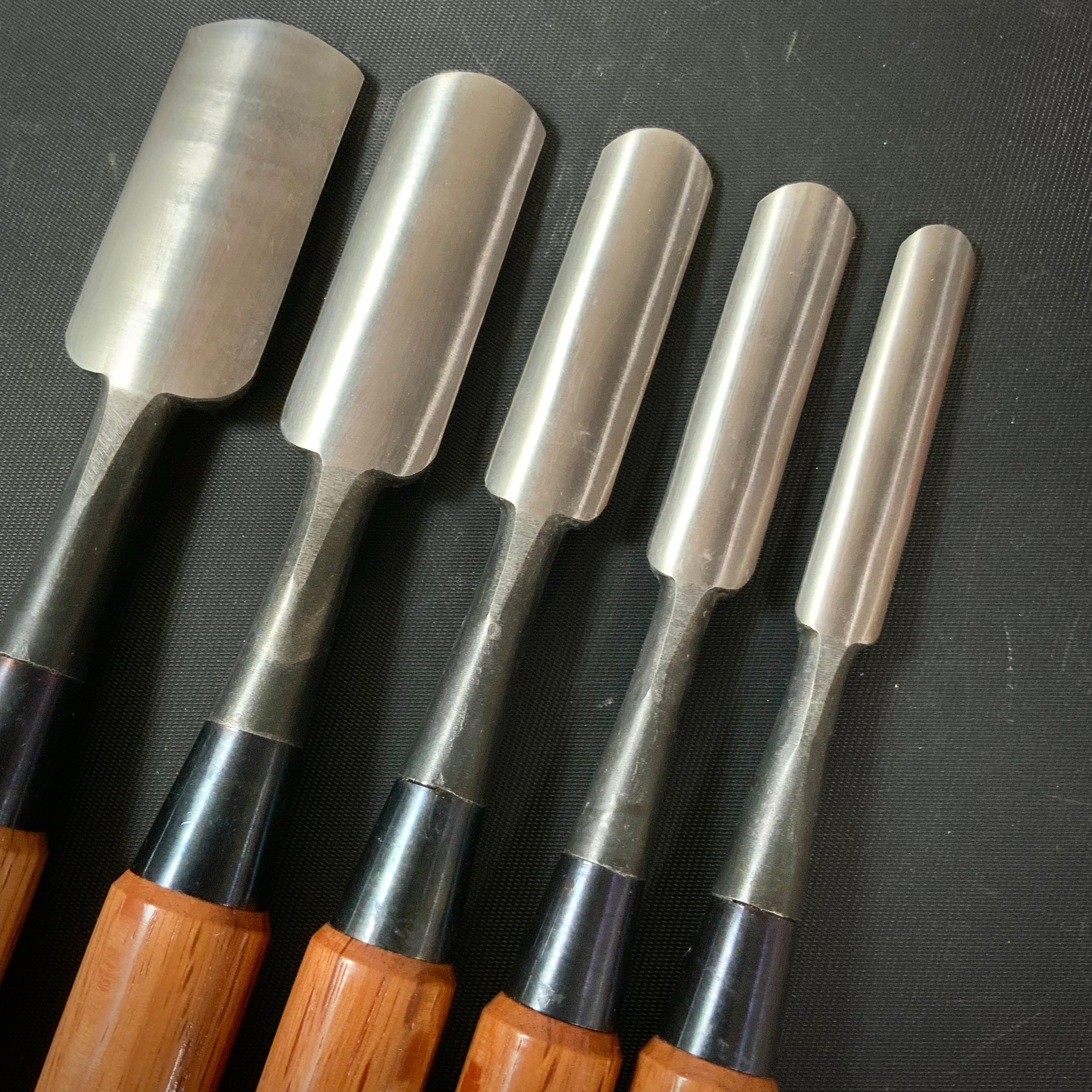 Fujihiro Soto maru chisels set with White steel 二治弘 外丸組鑿 Sotomarunomi