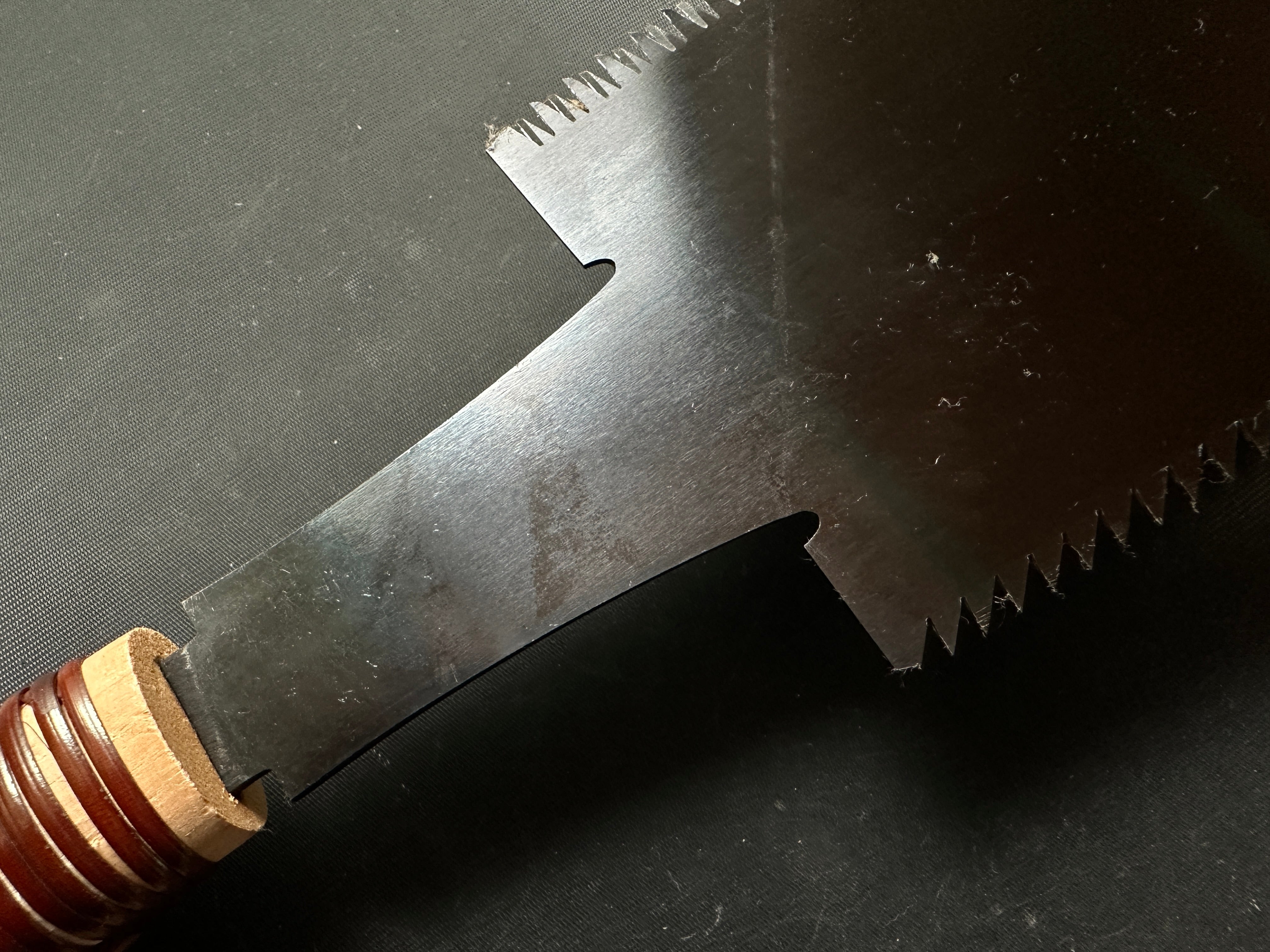 #R16 Ready to use! Old stock Double Edge (Genzo) Saw with Eddy Type Handles set by Kurashige 直ぐ使い 倉重栄助 目立 渦巻き柄 両刃鋸 300mm