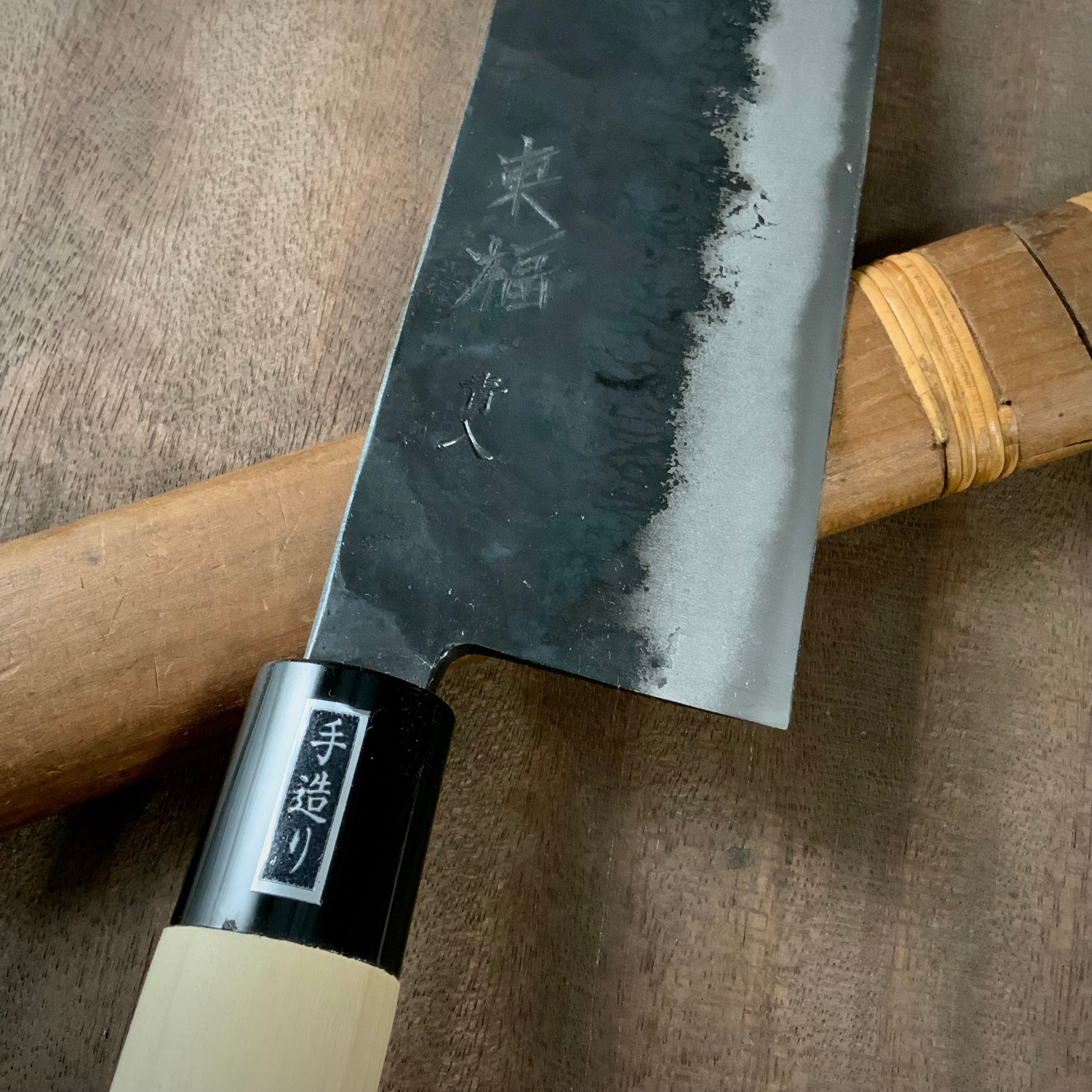 Toufuku Kurouchi Nakiri Hocho 東福作 黒打 菜切包丁(幅広)青紙付 165mm