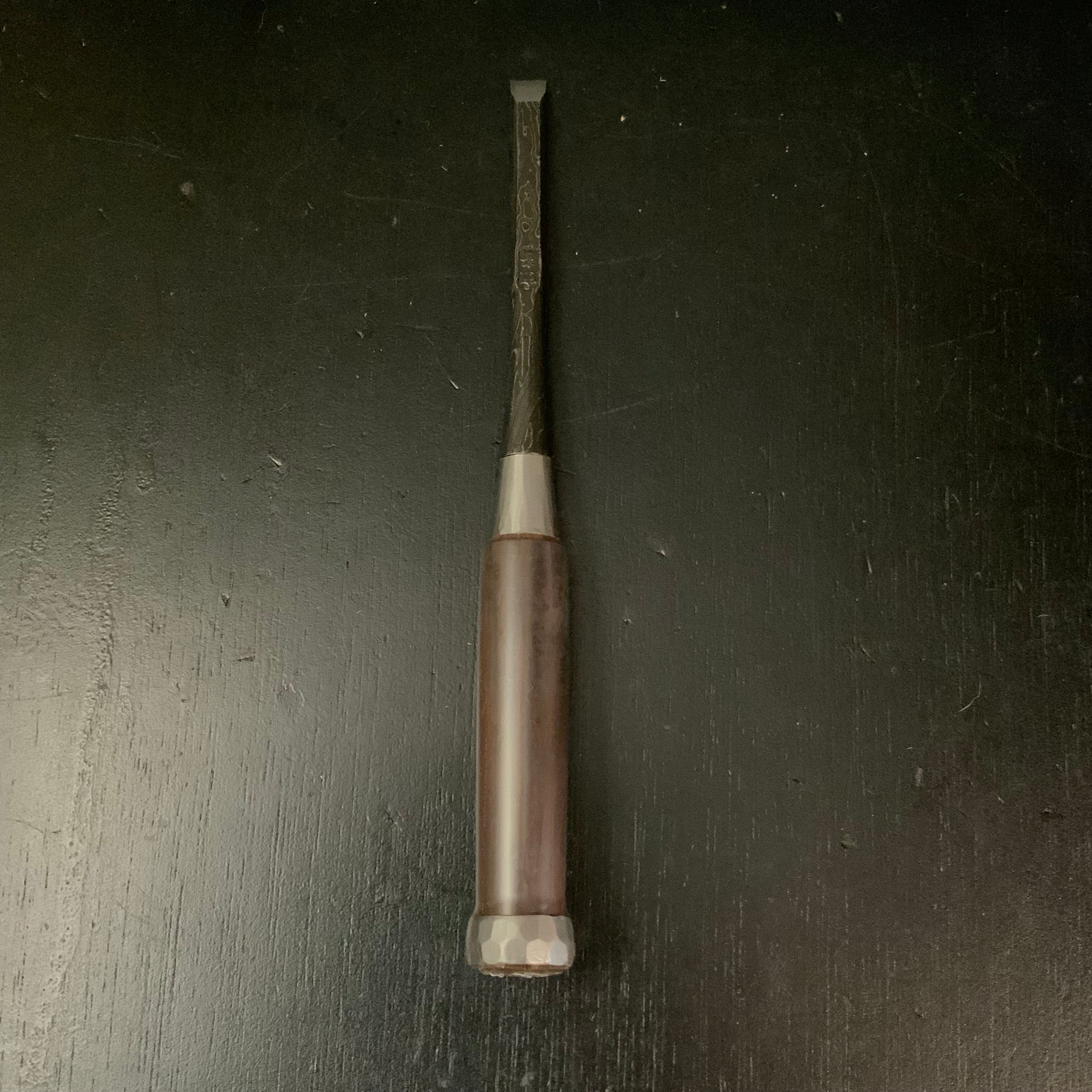 Tasai Mokume Special Bench chisels (double ura) with blue steel 田斎作 木目 追入鑿 二つ裏 紫檀柄 9mm