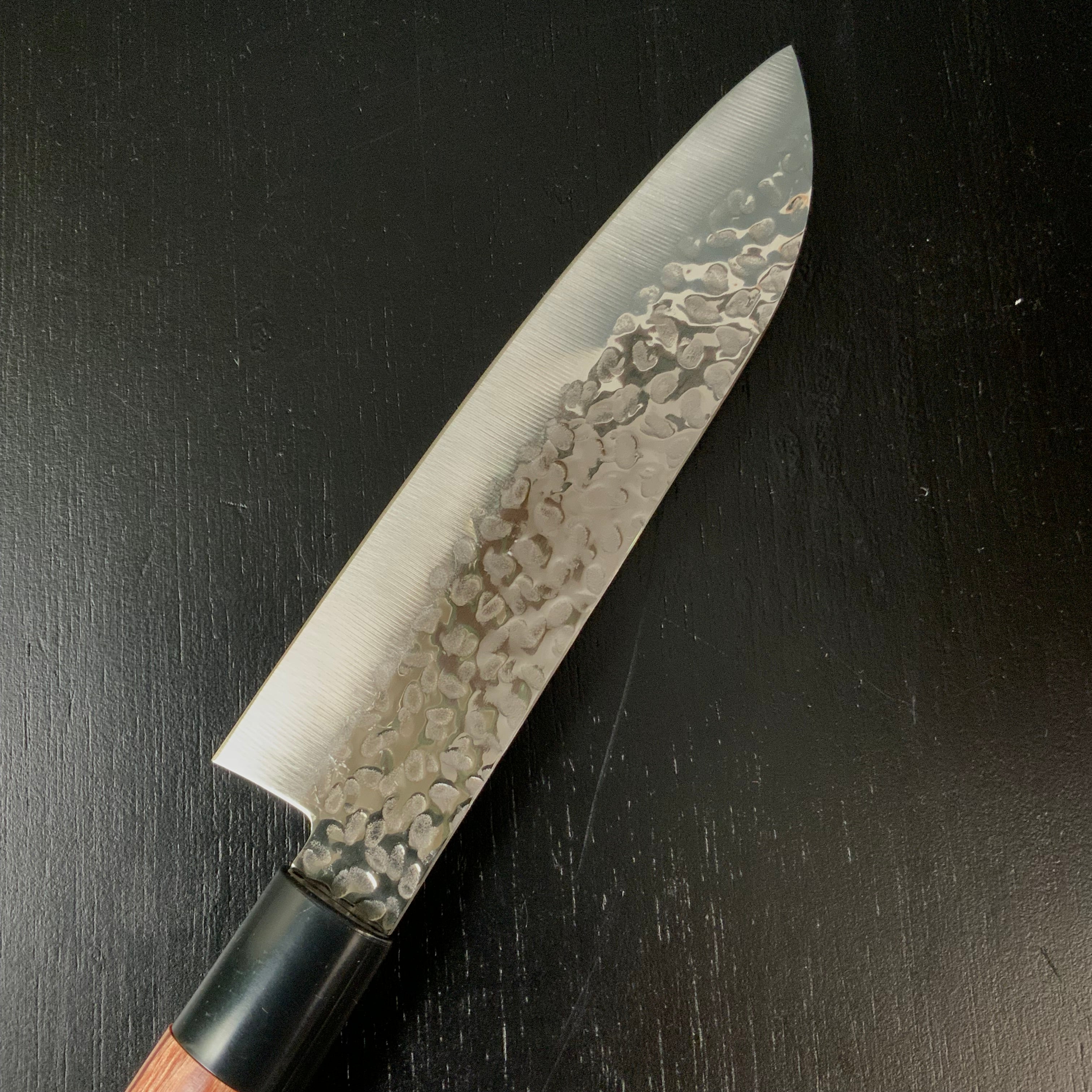 Houei INOX Chef knife Santoku brown plywood with rounded edges 豊榮 INOX 鎚目 茶合板丸柄 三徳 170mm