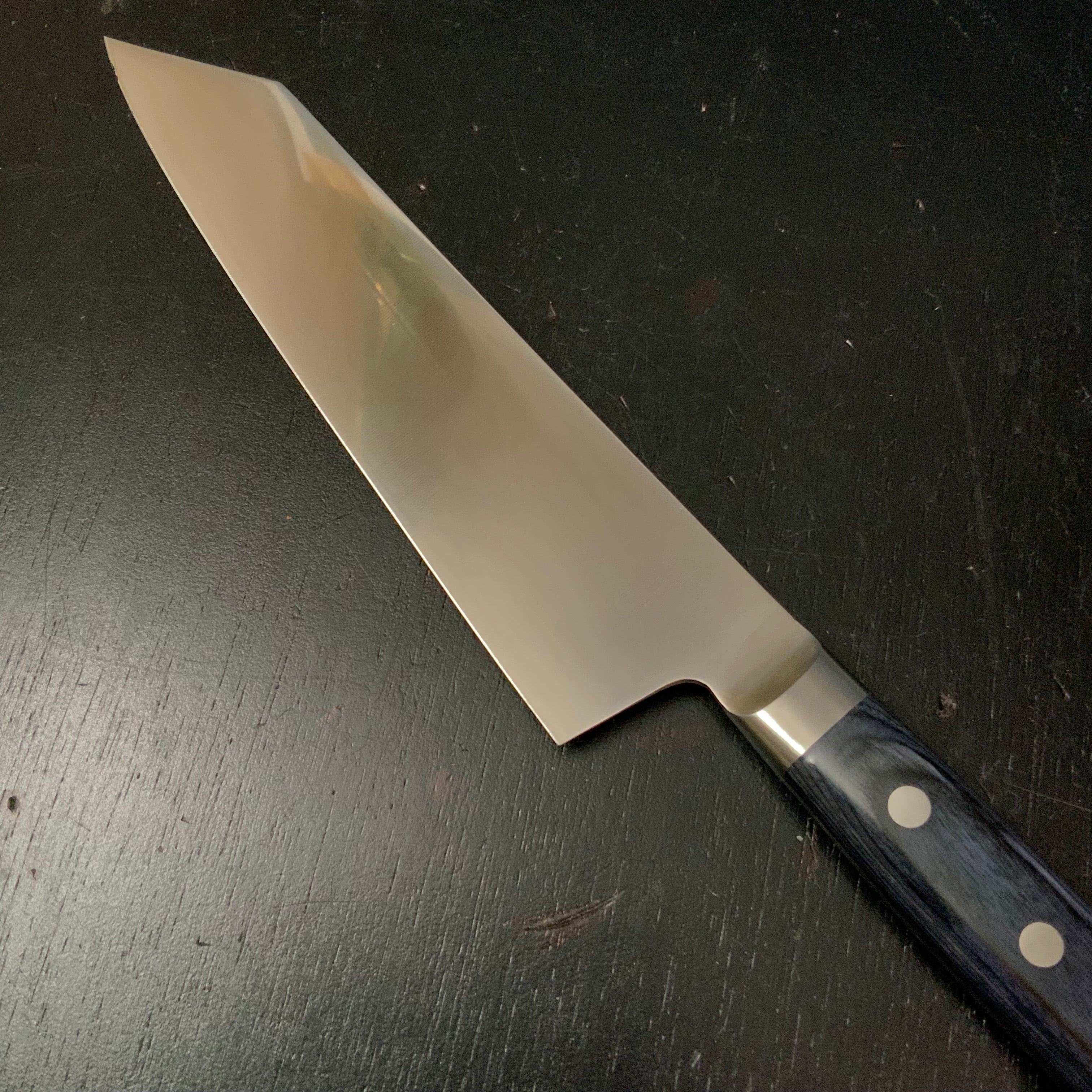 Kanemoto Kiritsuke Santoku with molybdenum steel blue plywood 兼元作 モリブデン鋼 切付三徳 青合板 195mm