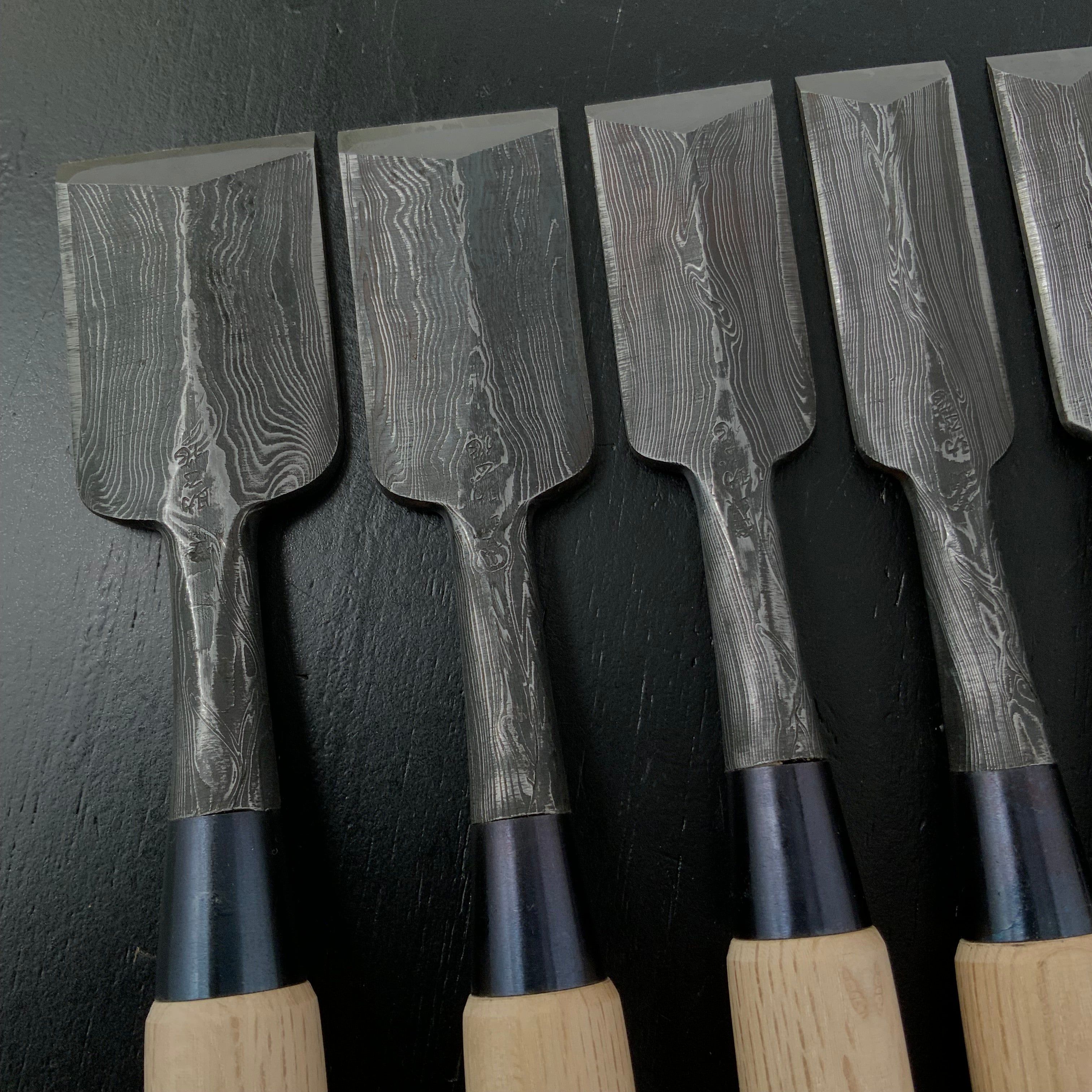 #2 Sukemasa Suminagashi Dovetail Bench chisels set Japanese white oak Handle 助正 墨流し 鎬追入組鑿 白樫柄 Shinoginomi