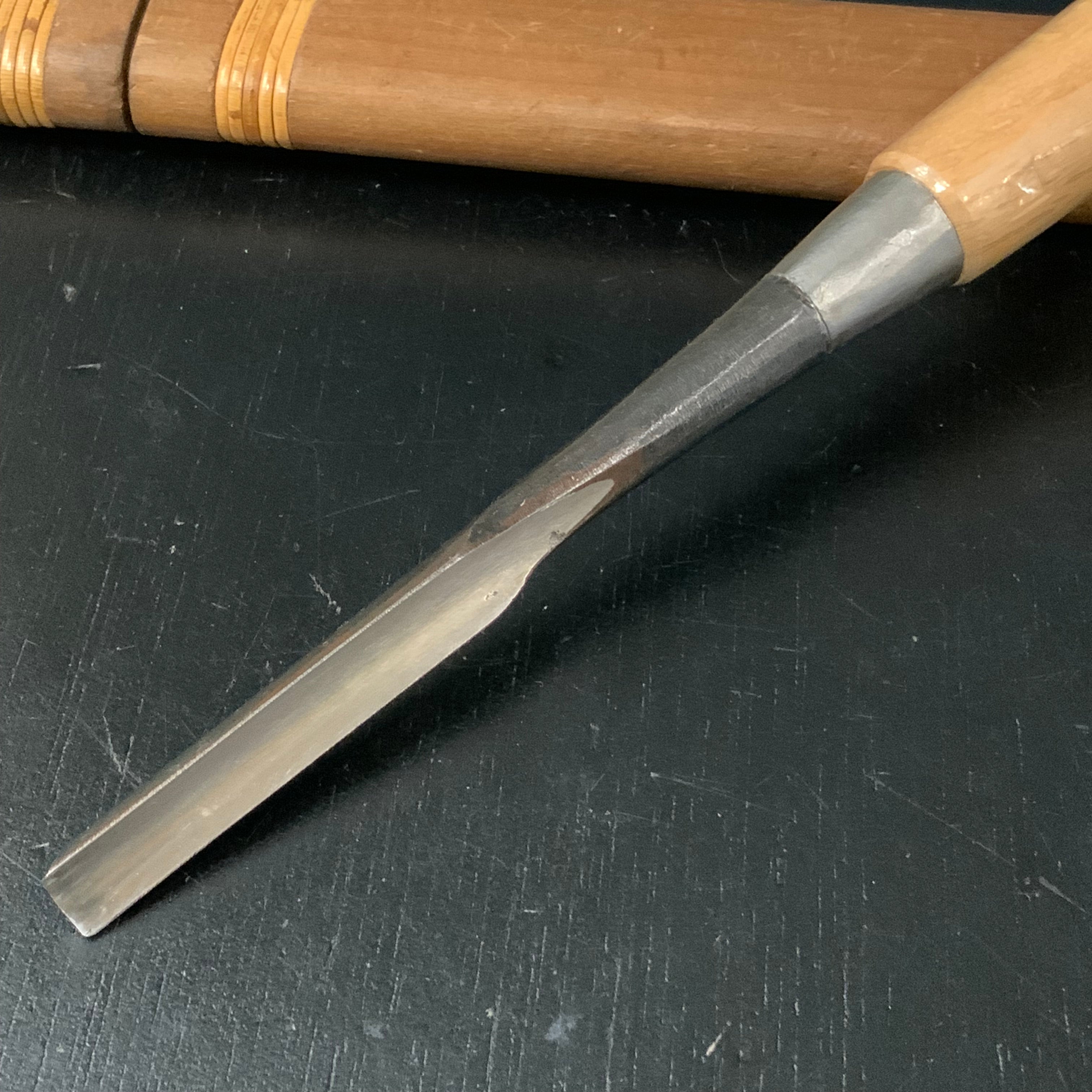Tasai Special carving chisel with blackwood Handle 田斎作 追入内丸鑿 白樫柄 9mm uchimaru