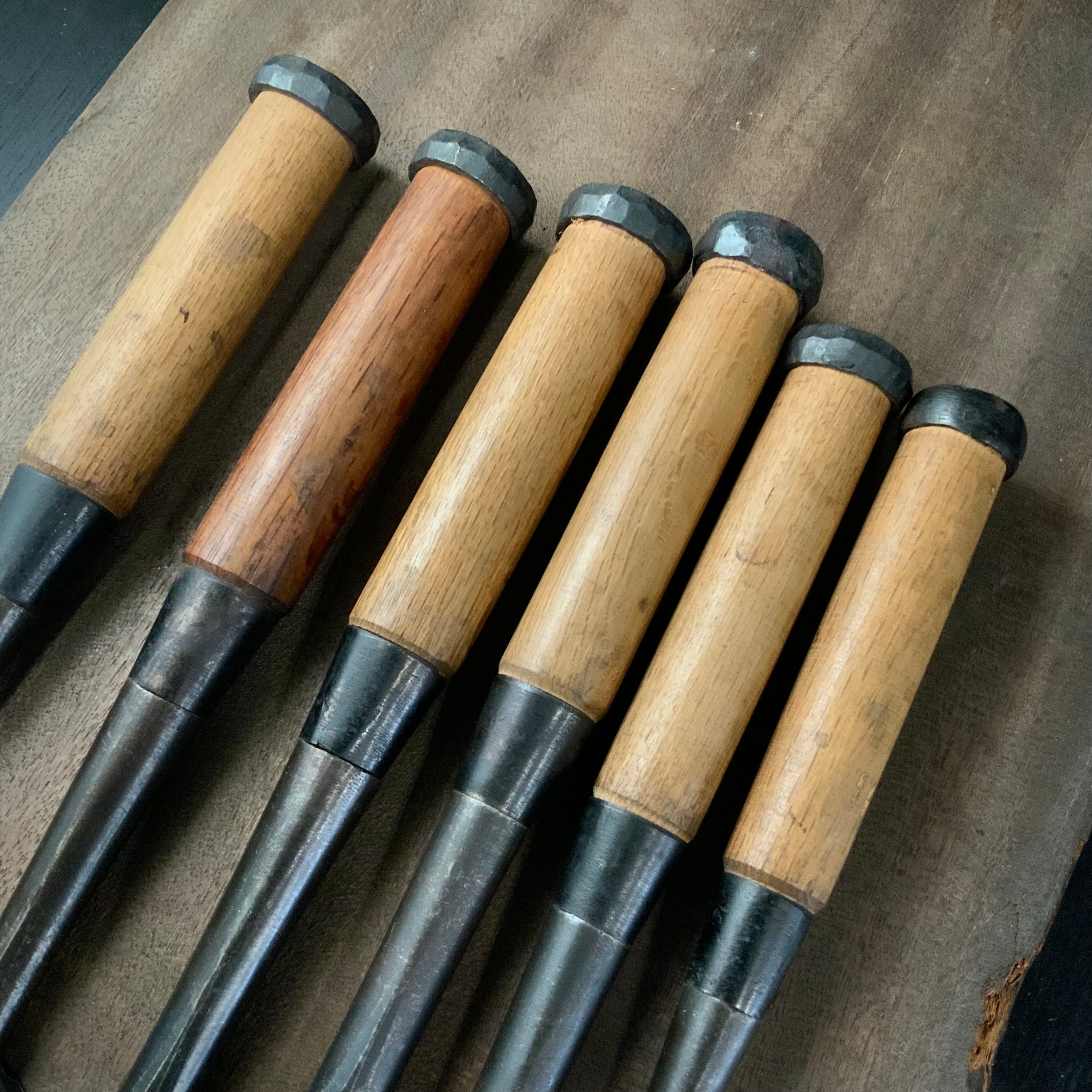Old stock Hidari Hisasaku 2rd Timber chisels by Ikegami Takanobu 池上喬庸作 二代目左久作 叩き鑿 Tatakinomi