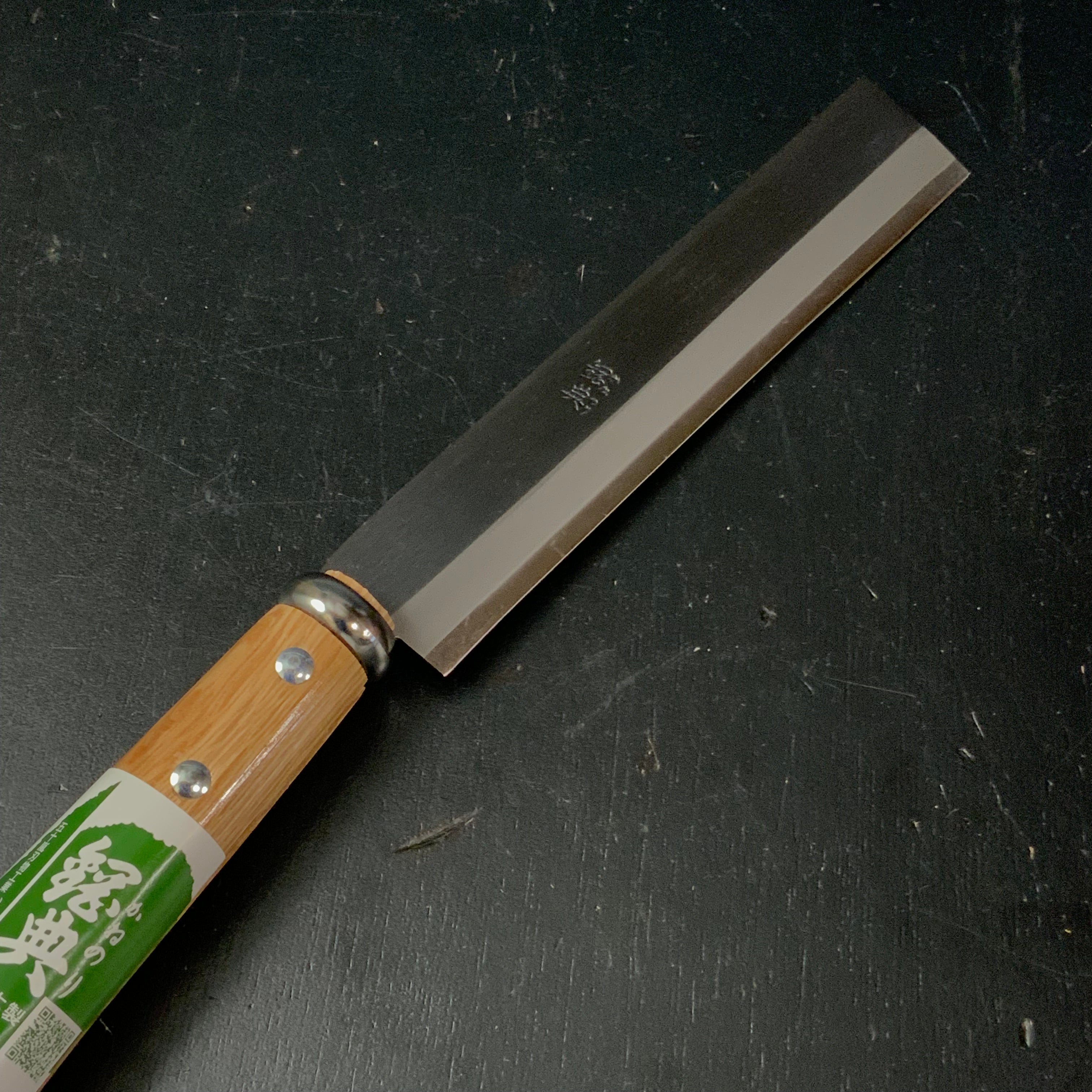 Old stock Kanenori bamboo hatchet 掘出し物 鐘典 竹割鉈 両刃 青紙鋼 165mm