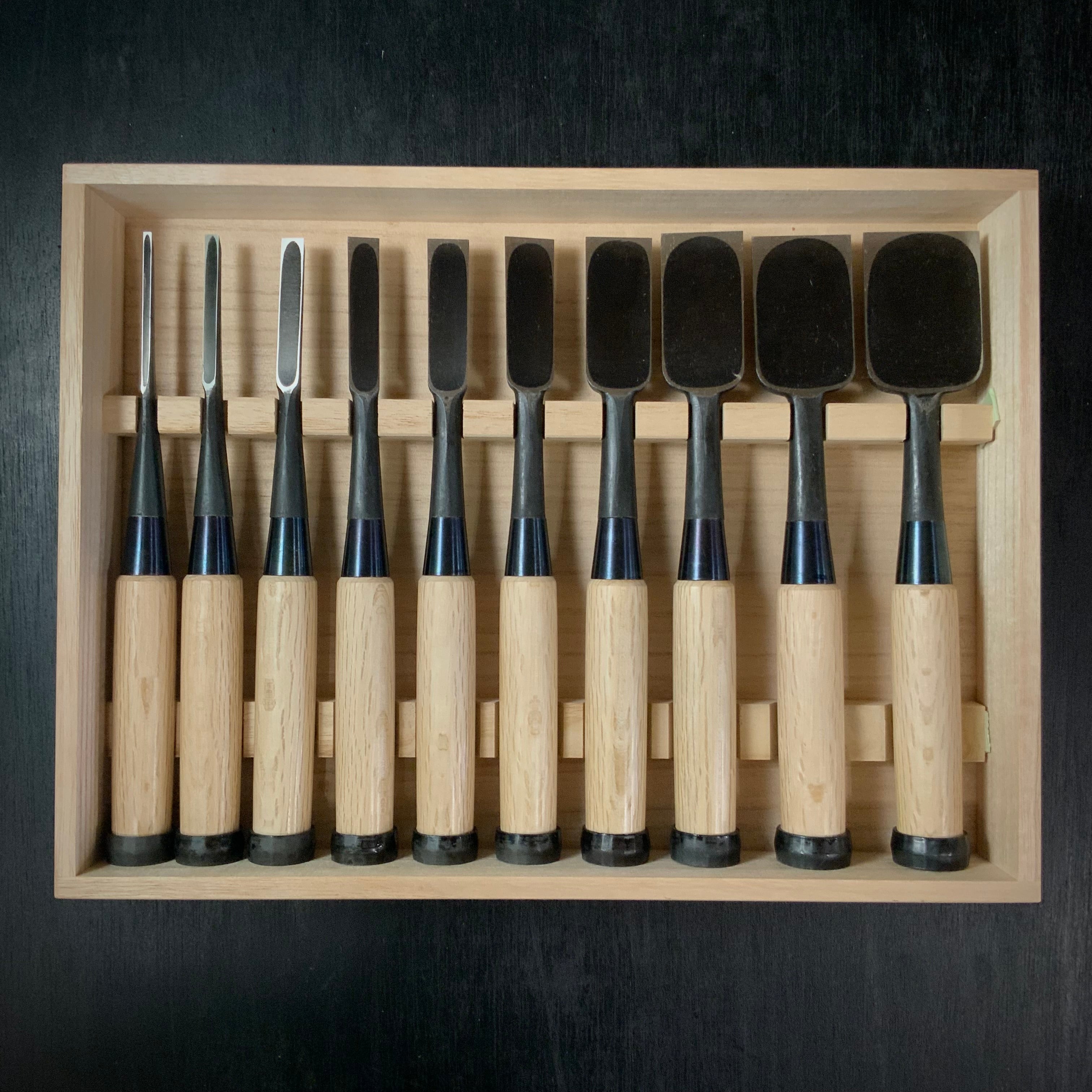 Kiyohisa Bench chisels set by Watanabe Kiyoe 渡辺清栄作 清久 追入鑿 10本組 Oirenomi