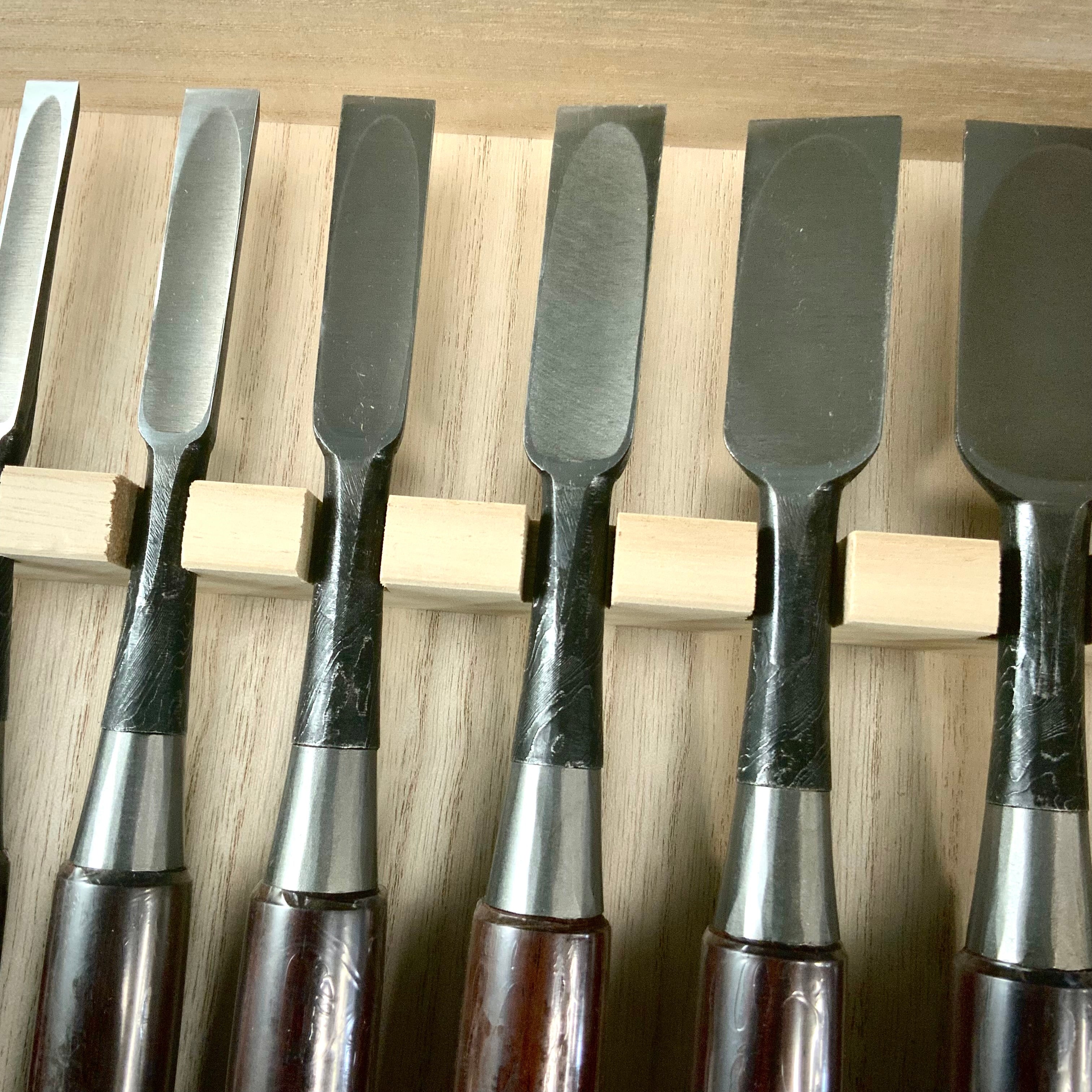 Tasai Mokume Special Bench chisels set with Rosewood handle 田斎作 木目造り 追入組鑿 10本組 紫檀柄