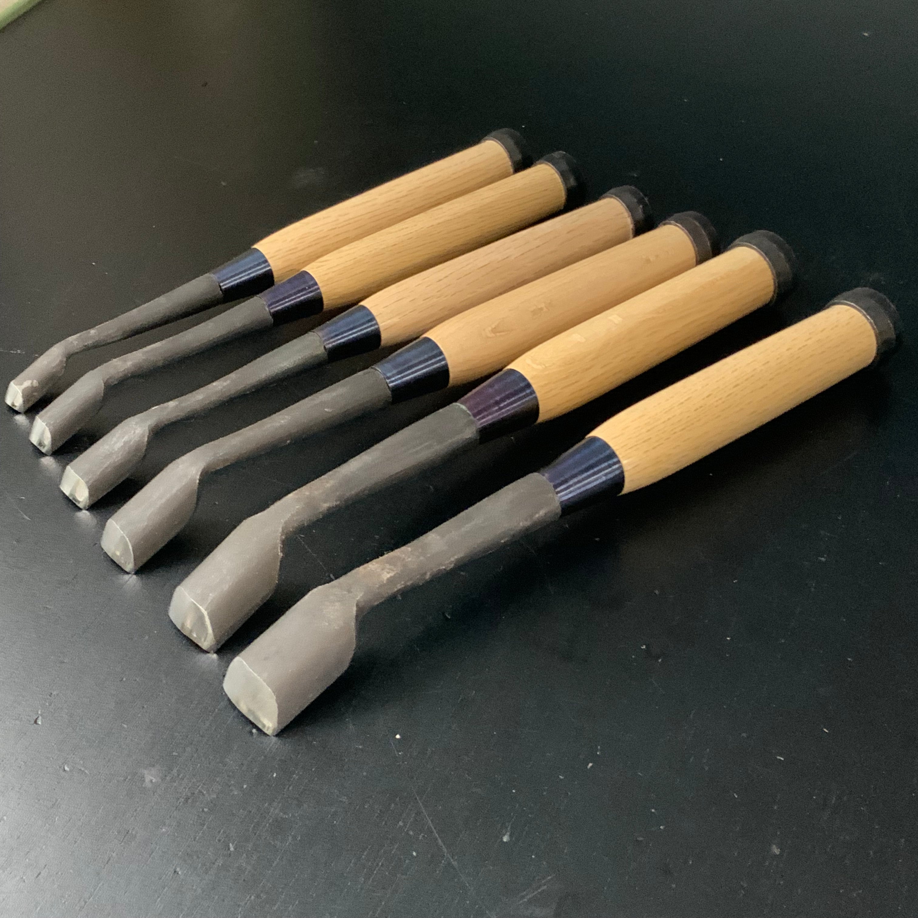 Chotousei Spoon chisels set Carving chisels with blue steel advanced grade 彫刀晟 小倉彫刻刃物製作所 丸曲組鑿 青紙鋼 特上品