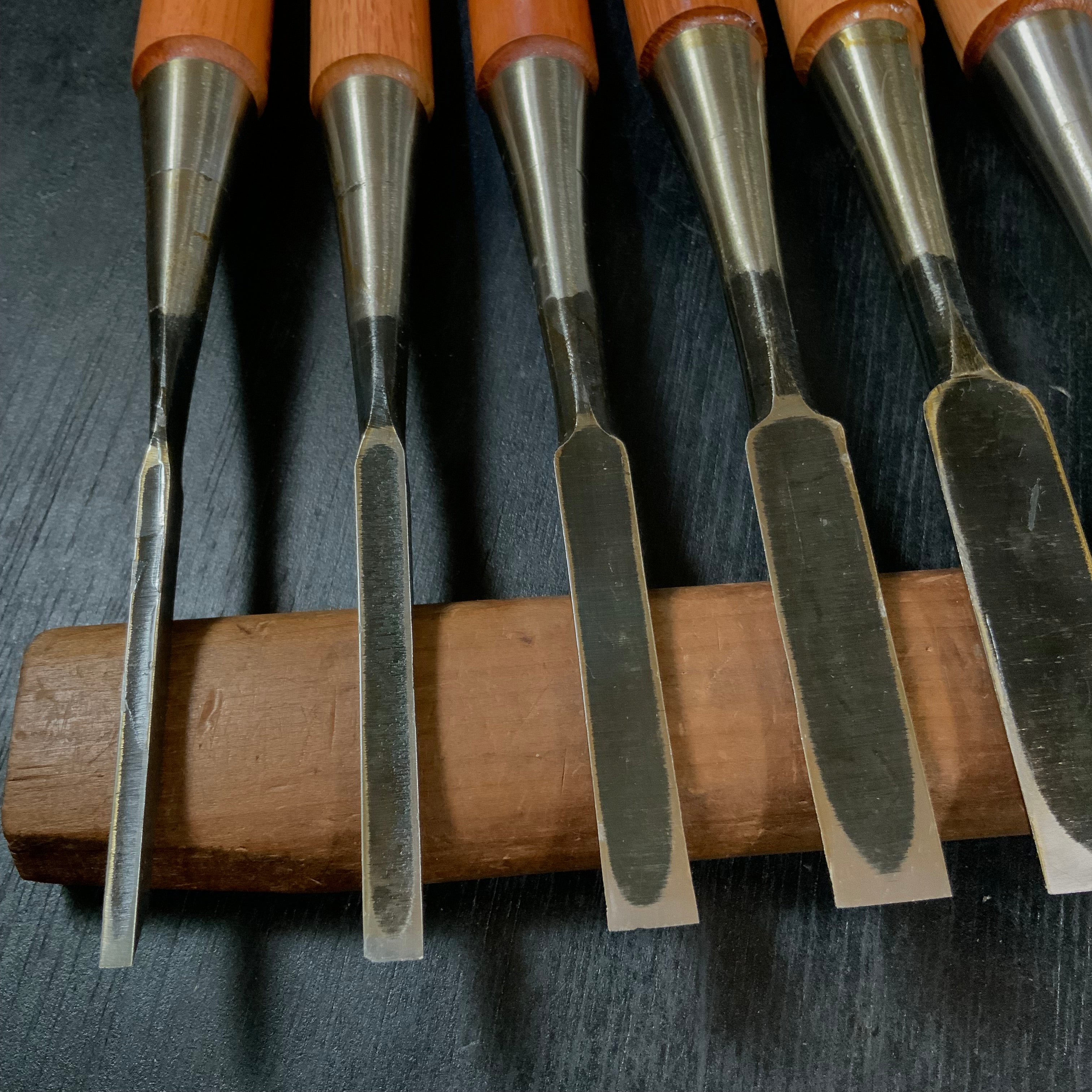 Old stock Kakukou Bench chisels set (Oirenomi) 郭公 追入組鑿 10本組