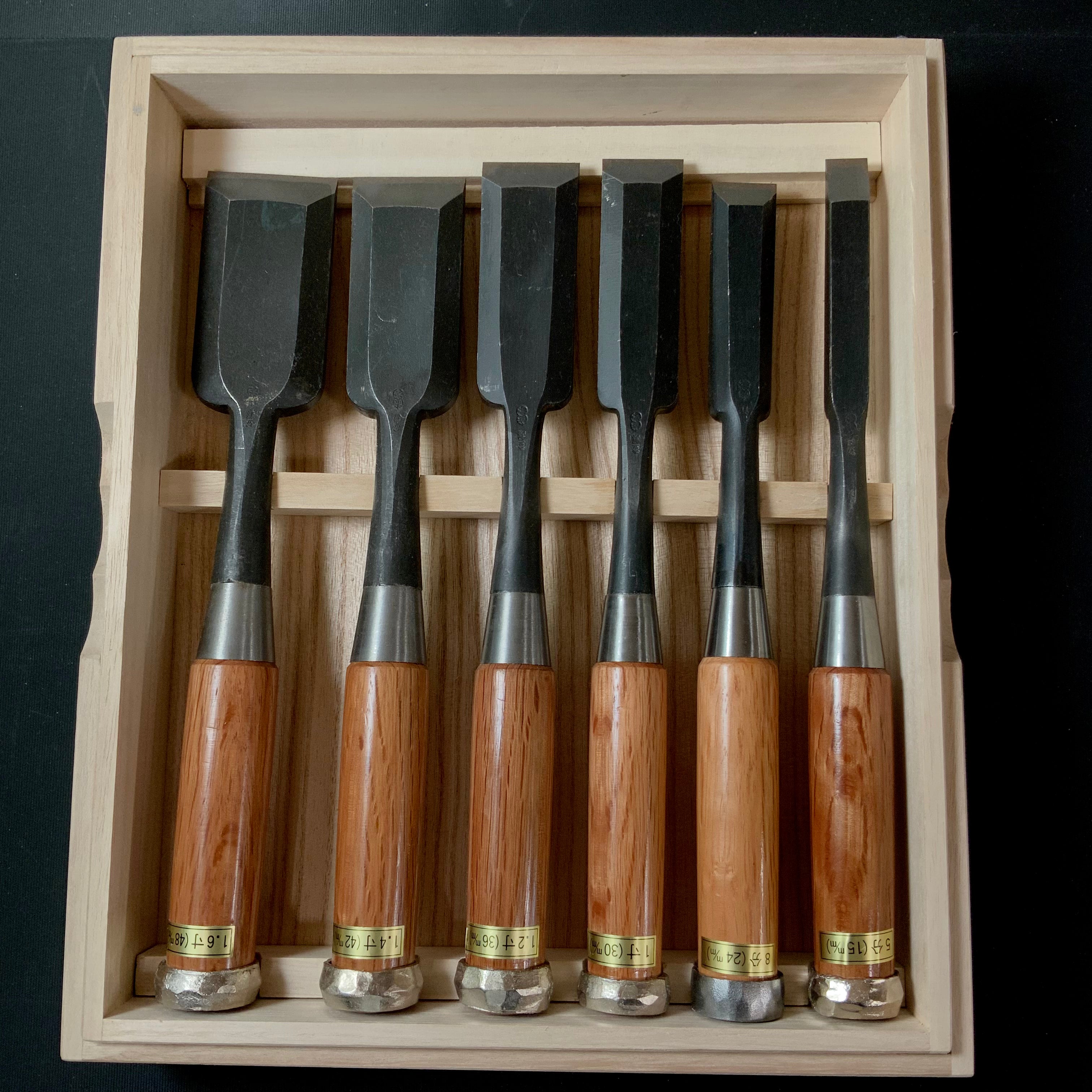 Koshitaka Timber chisels set with White Steel 越孝 厚鑿 6本組 Atsunomi