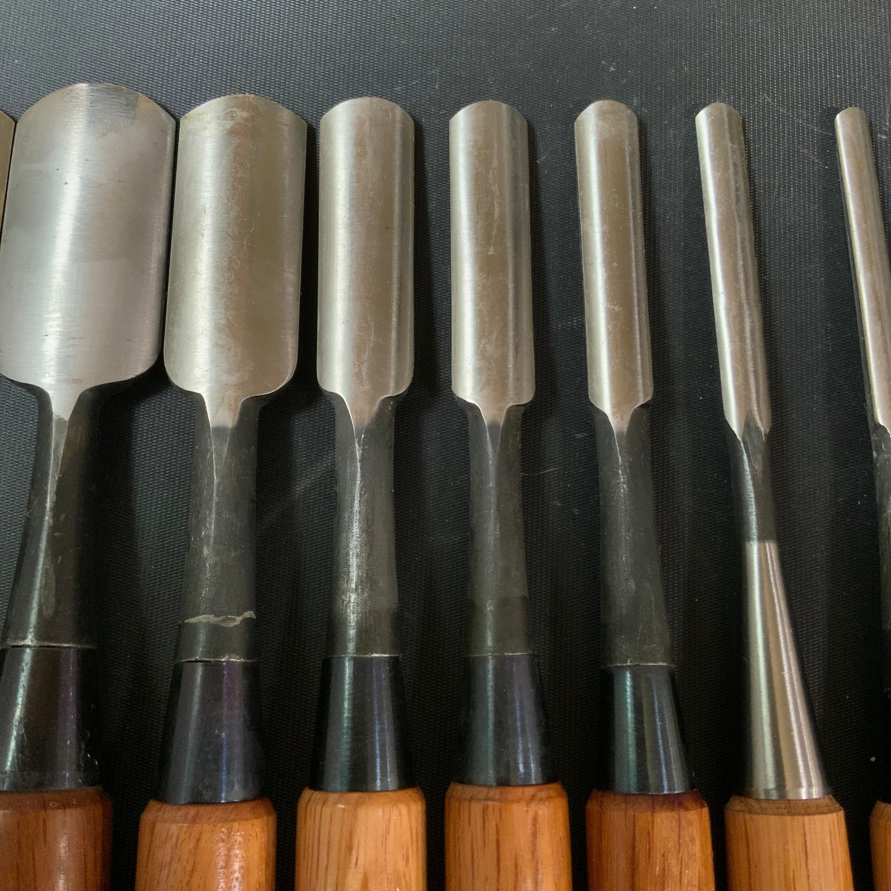 #14 Old stock Soto maru chisels set with white steel 掘出し物 外丸組鑿 10本組 Sotomarunomi