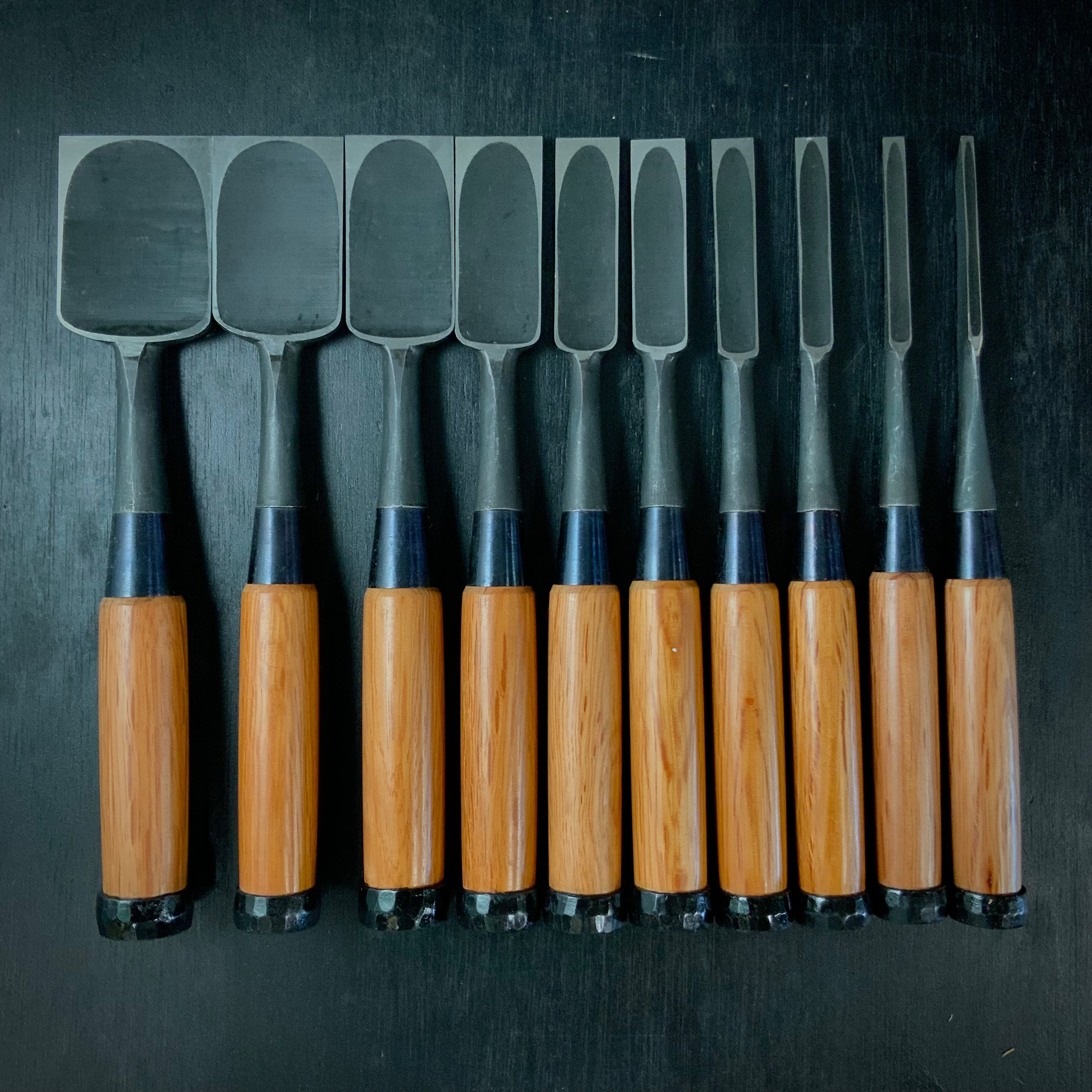 Sukemaru Bench chisels set by Usui Yoshio with Red oak handle 四代助丸 碓氷淑郎 追入組鑿 赤樫柄