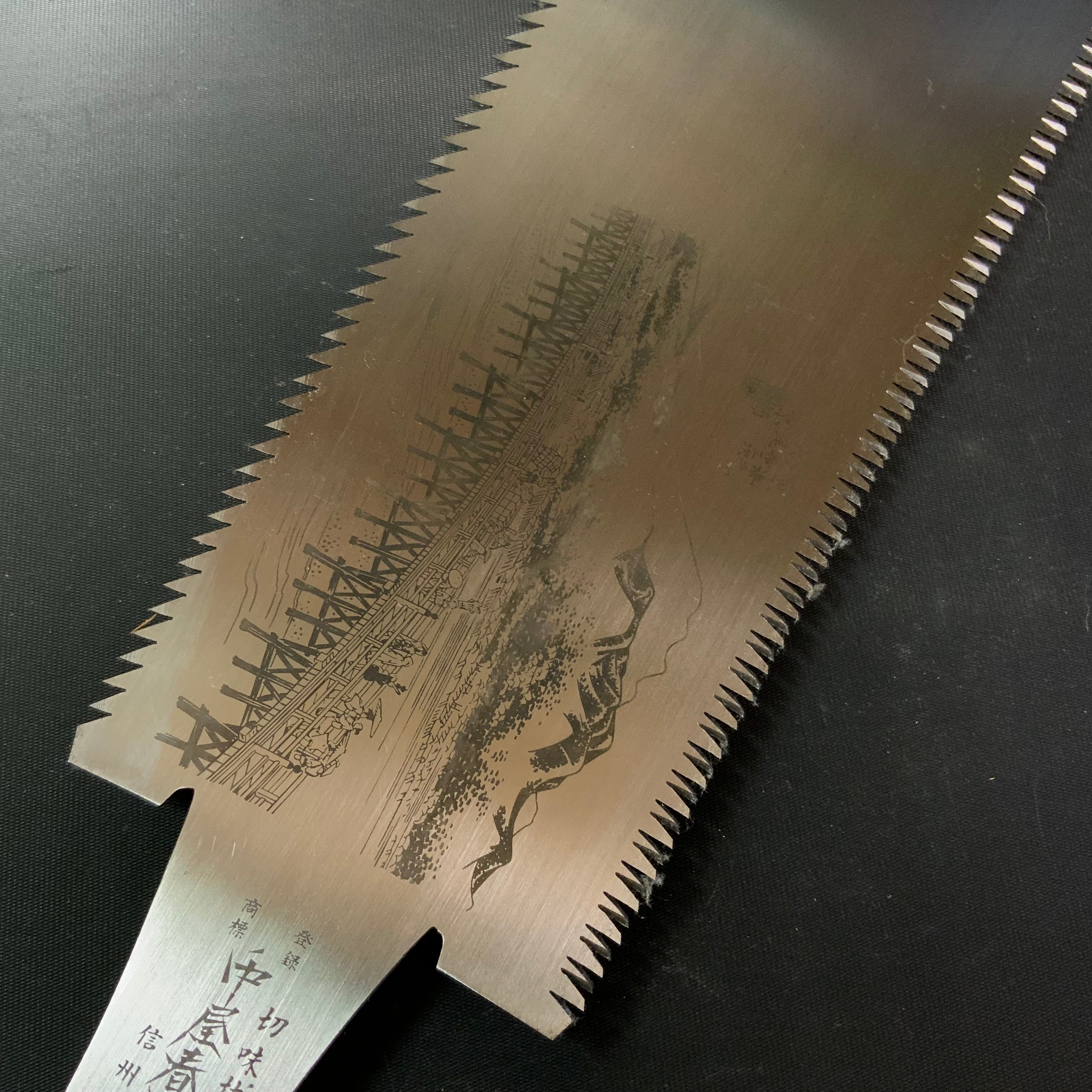 #R48 Ready to use! Old stock Double Edge Saw with Eddy Type Handles set by Kurashige 直ぐ使い 倉重栄助 目立 渦巻き柄 両刃鋸 280mm