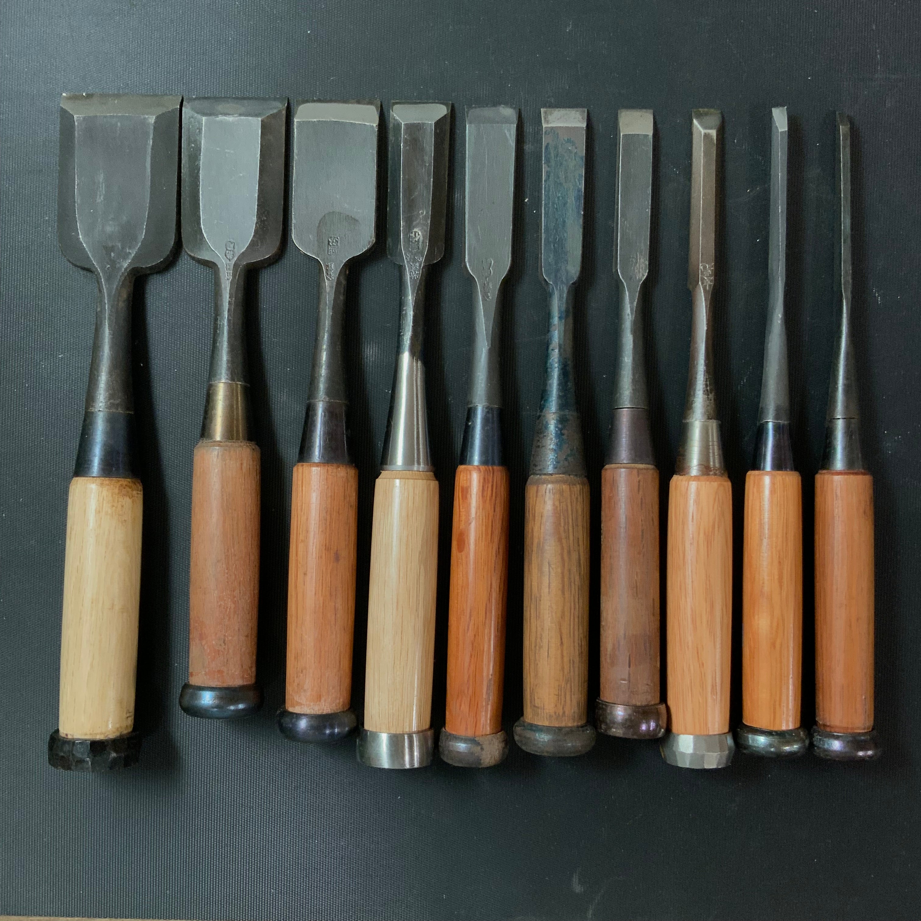 #M157 Mixed set for beginner Bench chisels set by unknown smith バラ鑿合わせ 初心者におすすめ 追入組鑿作者不明