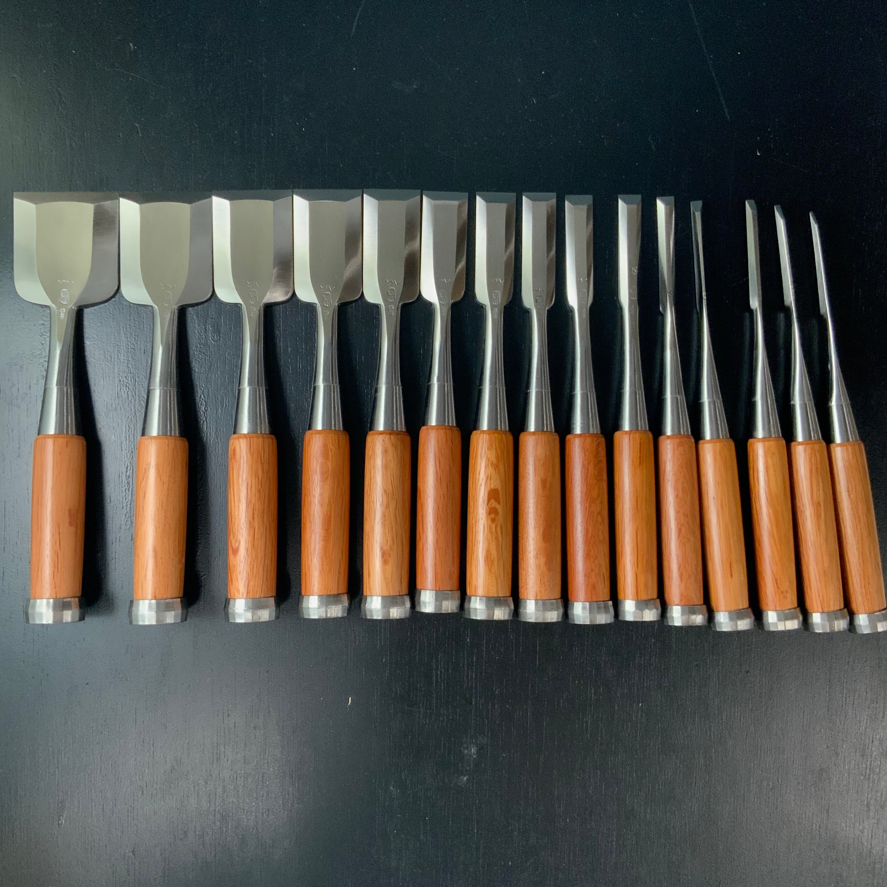 Sukemaru 4th High-Speed Steel Bench chisels set by Usui Yoshio 四代助丸 碓氷淑郎 ハイス鋼追入組鑿 三つ裏 15本組 Oirenomi