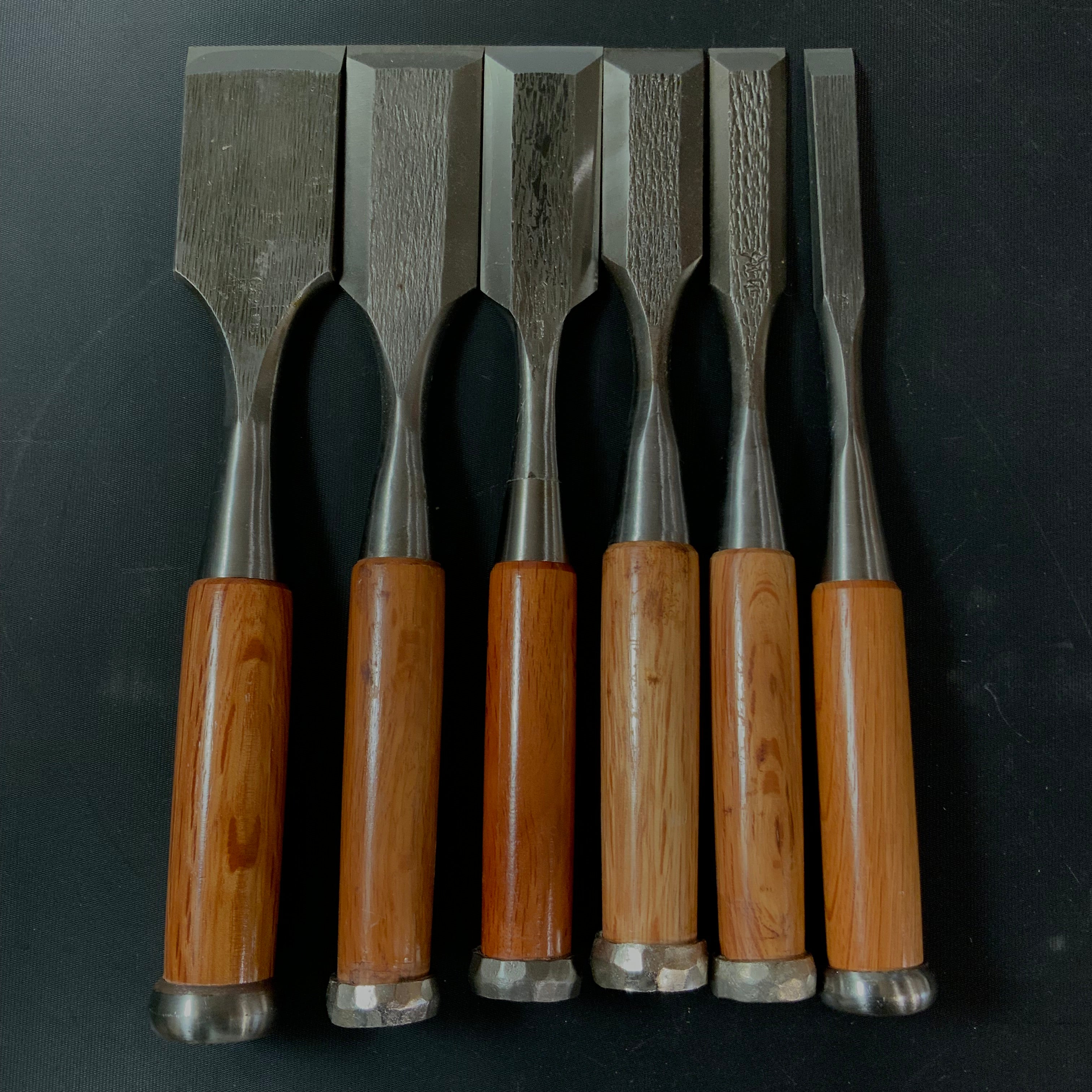 Old stock #8 Mixed set High-Speed Steel Damekiri chisels Timber chisels 掘出し物 バラ鑿合わせ ハイス ダメ切鑿 6本組
