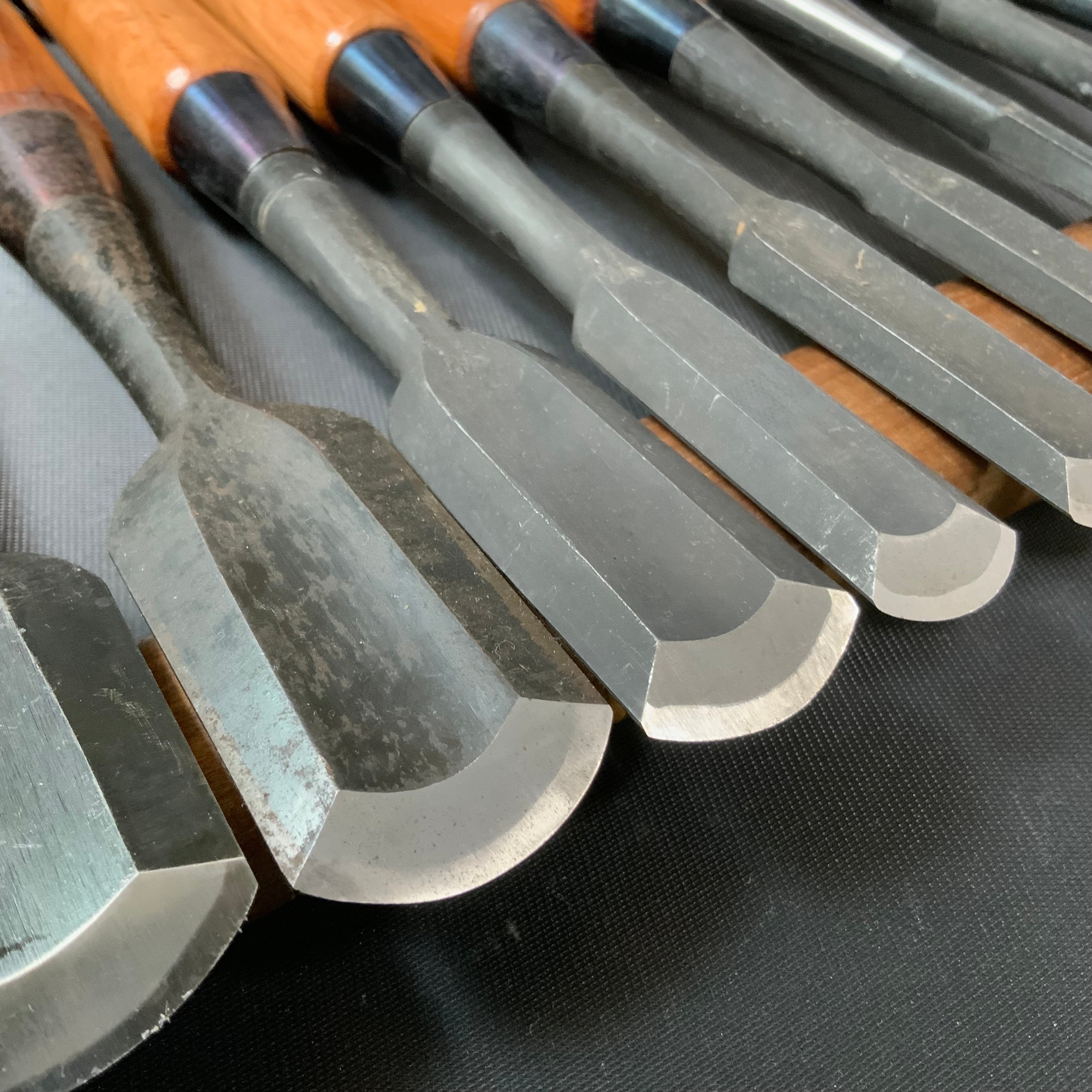 #14 Old stock Soto maru chisels set with white steel 掘出し物 外丸組鑿 10本組 Sotomarunomi