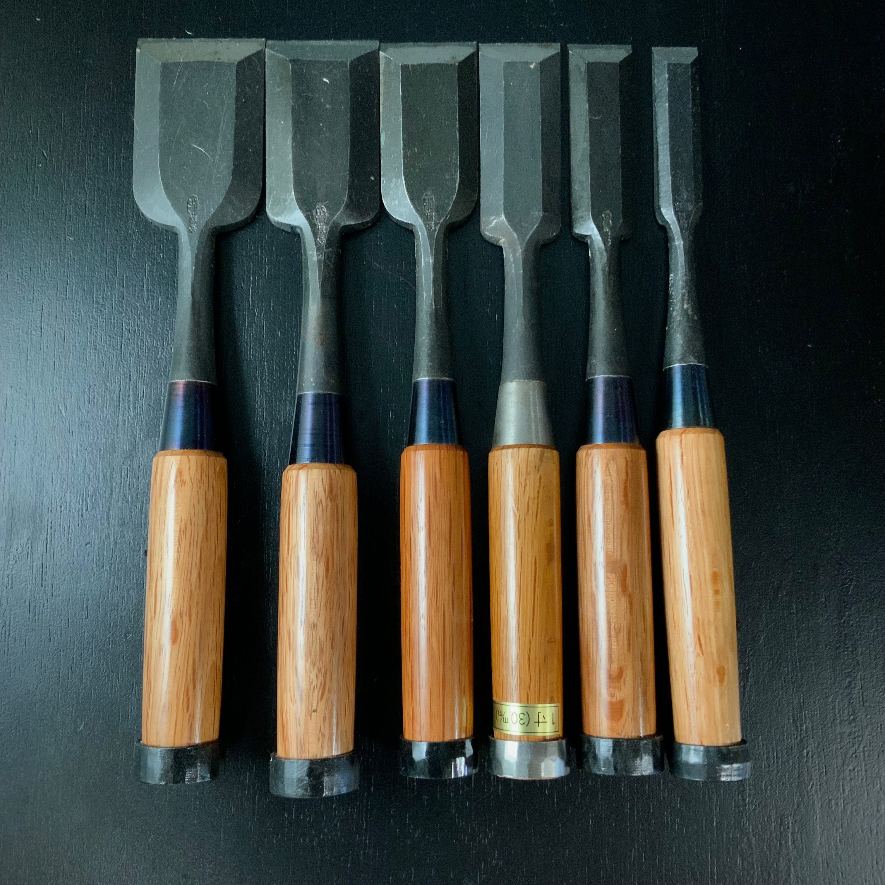 #M170 Mixed Timber chisels set by unknown バラ鑿合わせ 叩き組鑿 6本組 作者不明