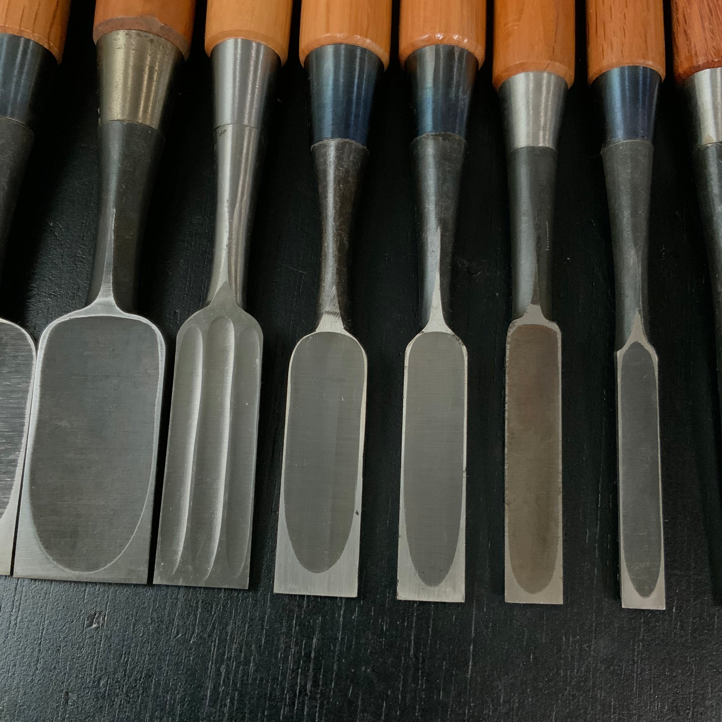 #M179 Mixed Uchimarunomi chisels set by unknown バラ鑿合わせ 内丸組鑿 10本組 作者不明